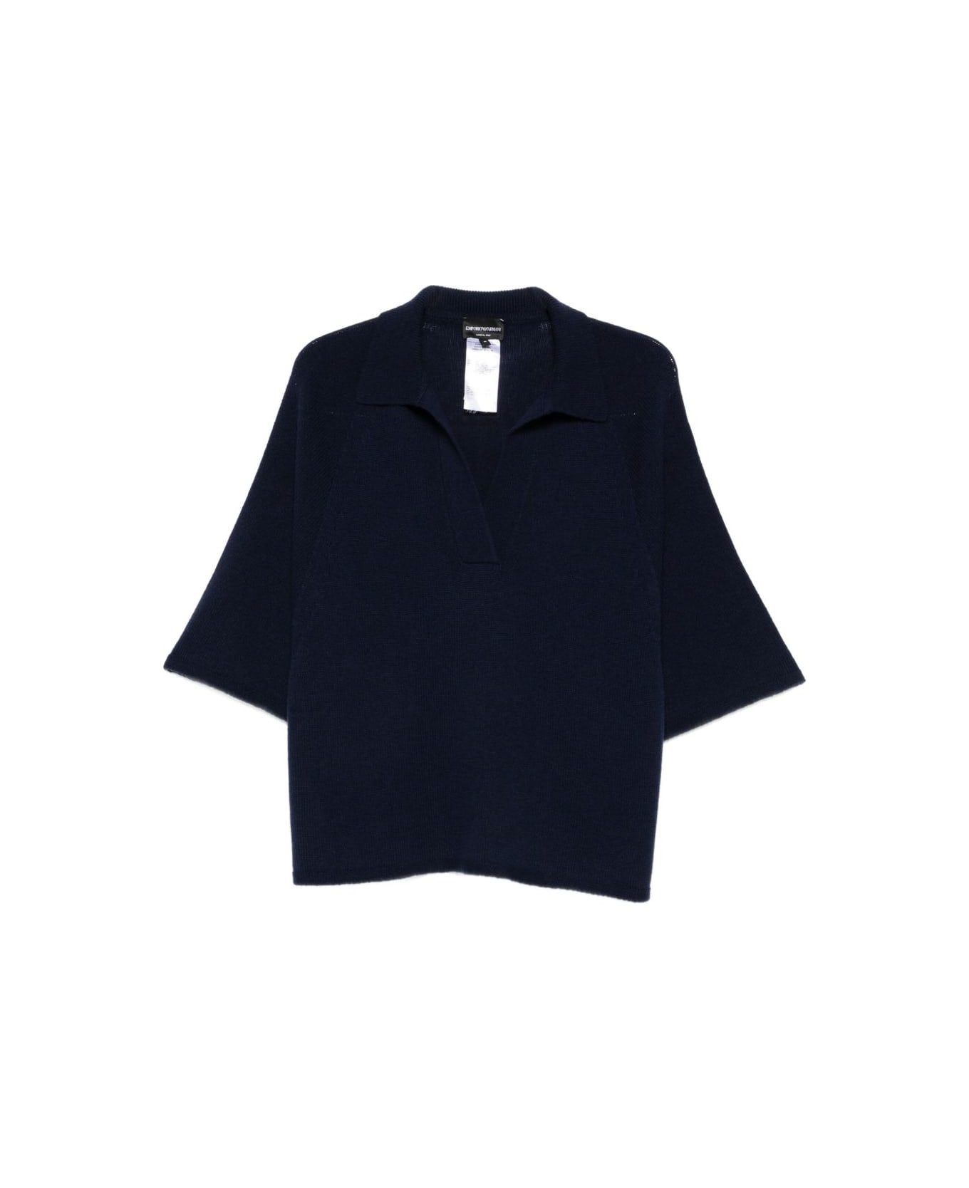Emporio Armani Wool Oversized Polo Shirt - Blue