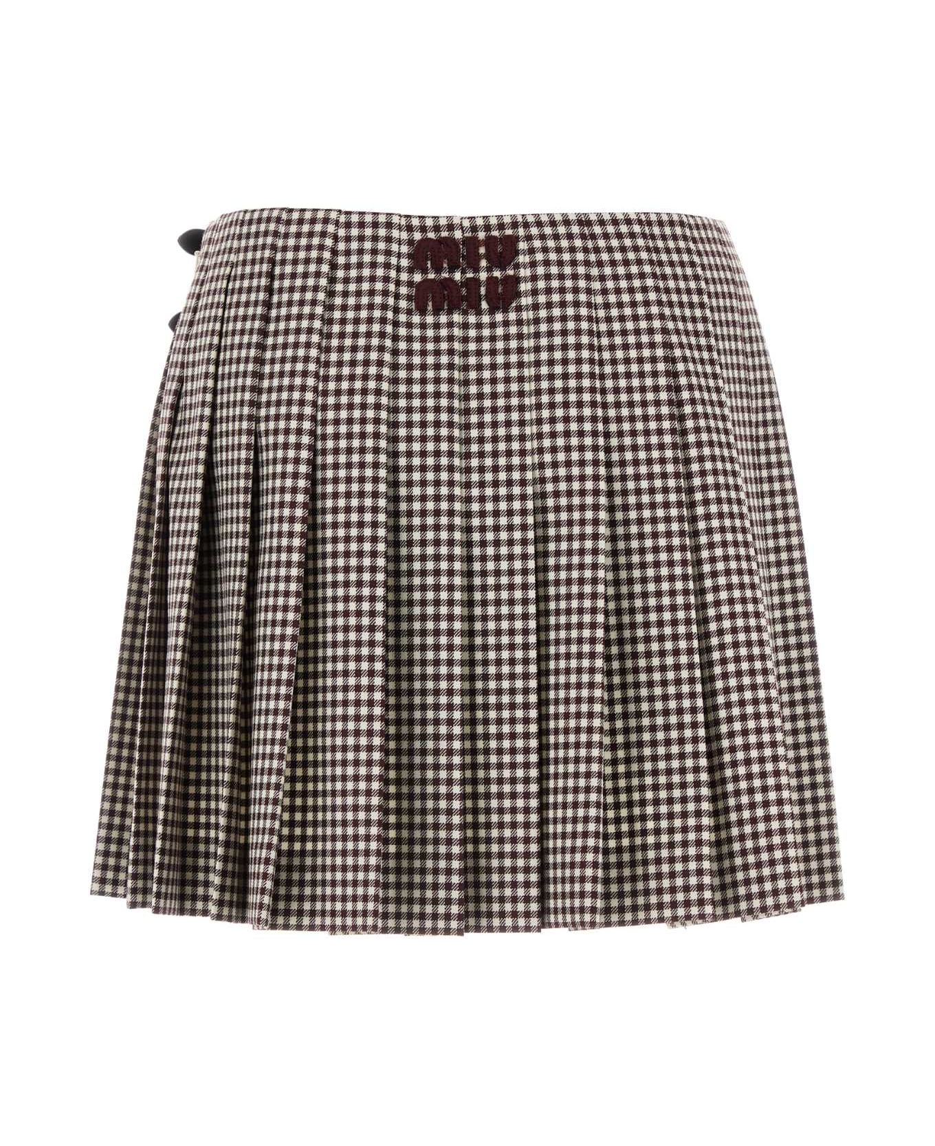 Miu Miu Embroidered Vichy Mini Skirt - BIANCOBORDEAUX