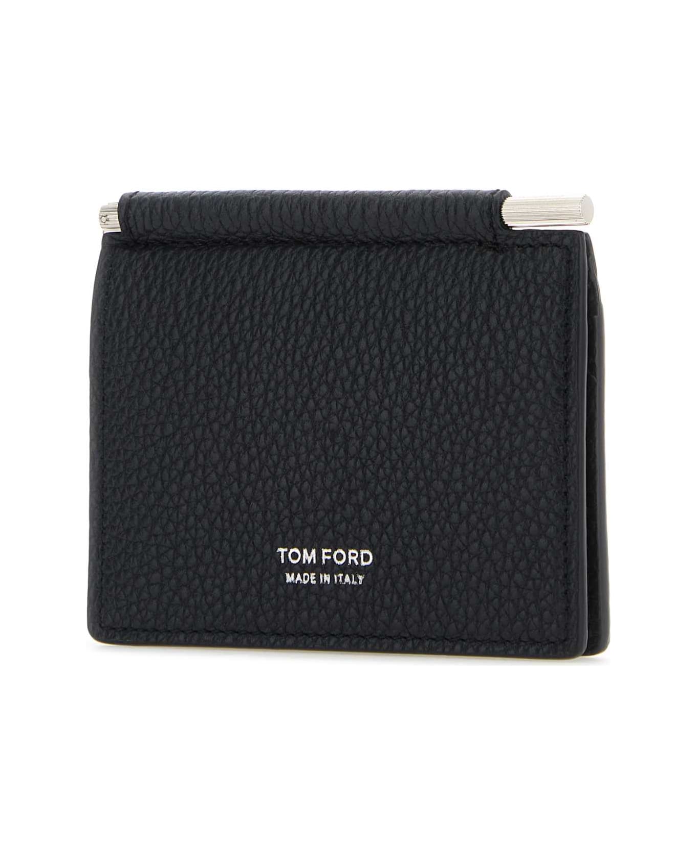 Tom Ford Black Leather Card Holder - MIDNIGHTBLUE 財布