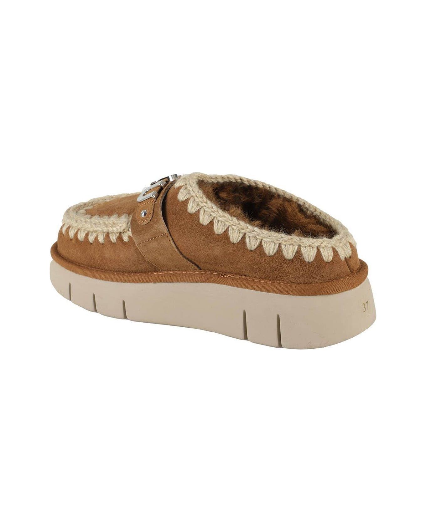 Mou Logo-lettering Round-toe Slippers - Cog Cognac