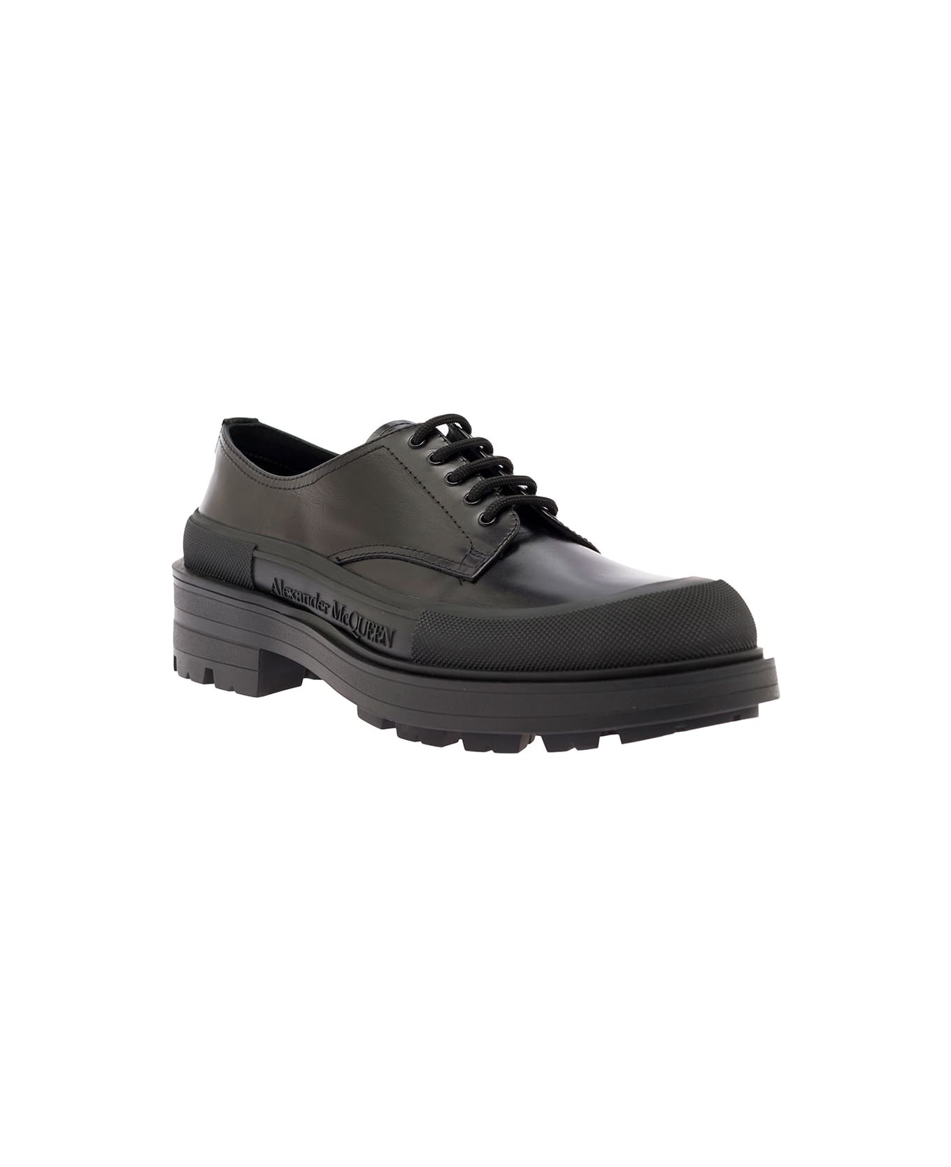 Alexander McQueen Black Derby Shoes In Calf Leather Man - Black ローファー＆デッキシューズ