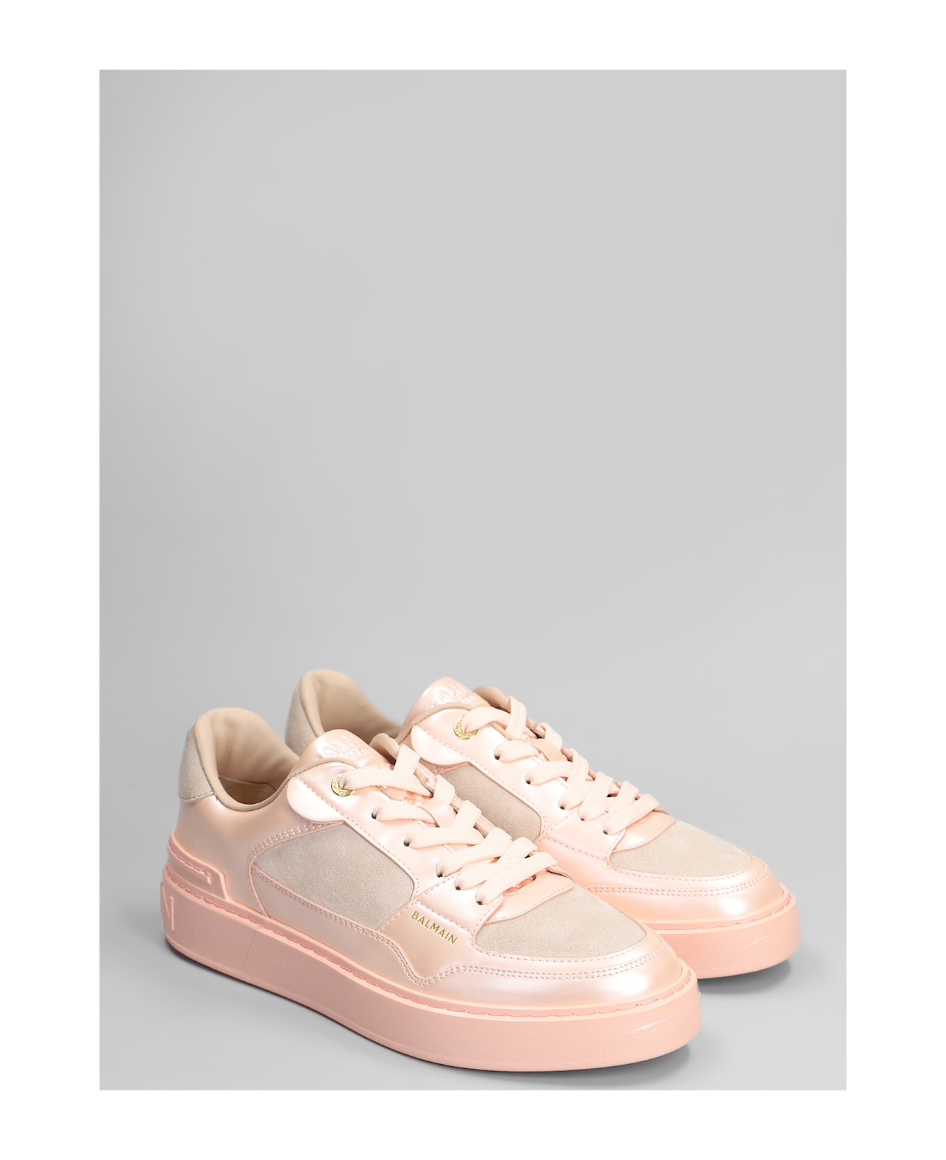 Balmain B Court Sneakers In Rose-pink Suede And Leather - rose-pink