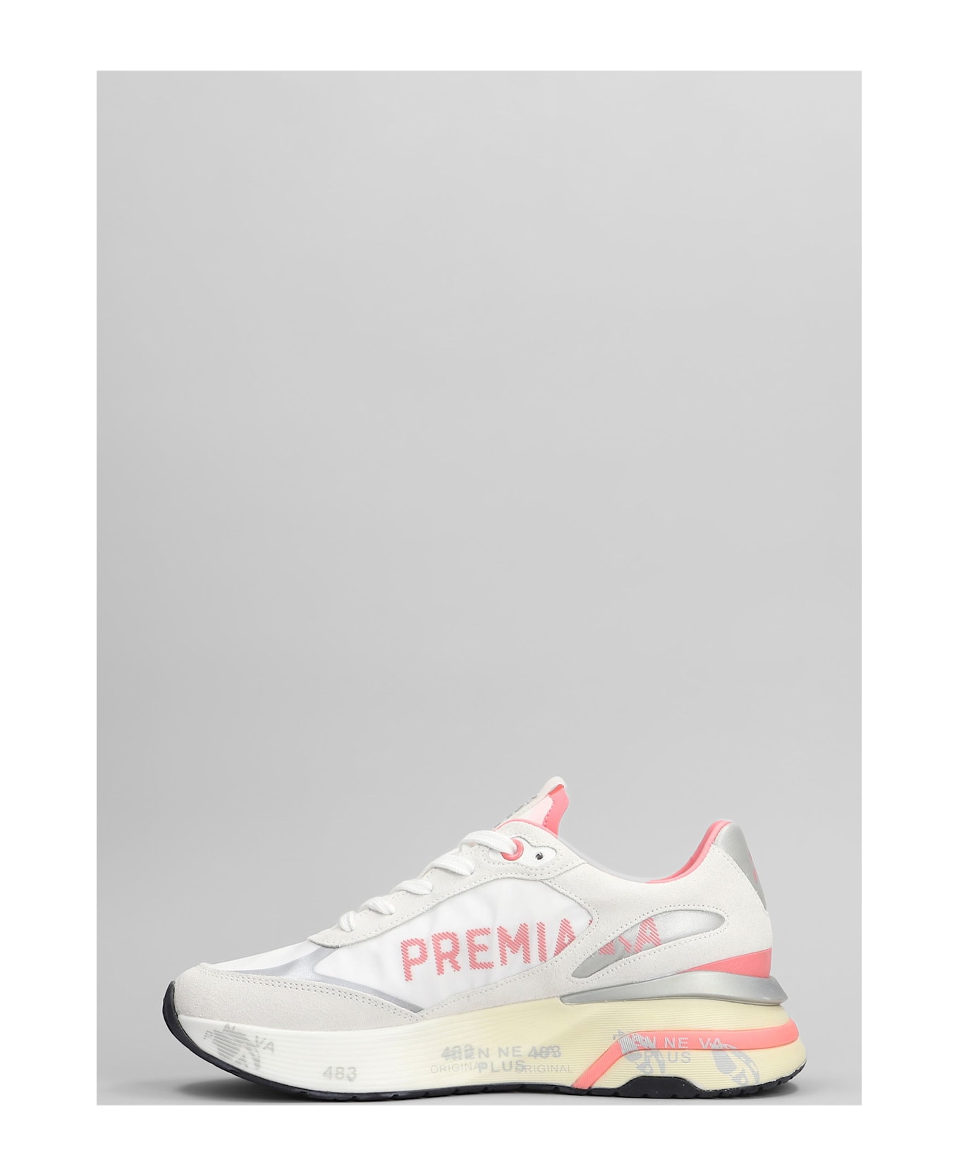 Premiata Moerun Sneakers In White Suede And Fabric - white