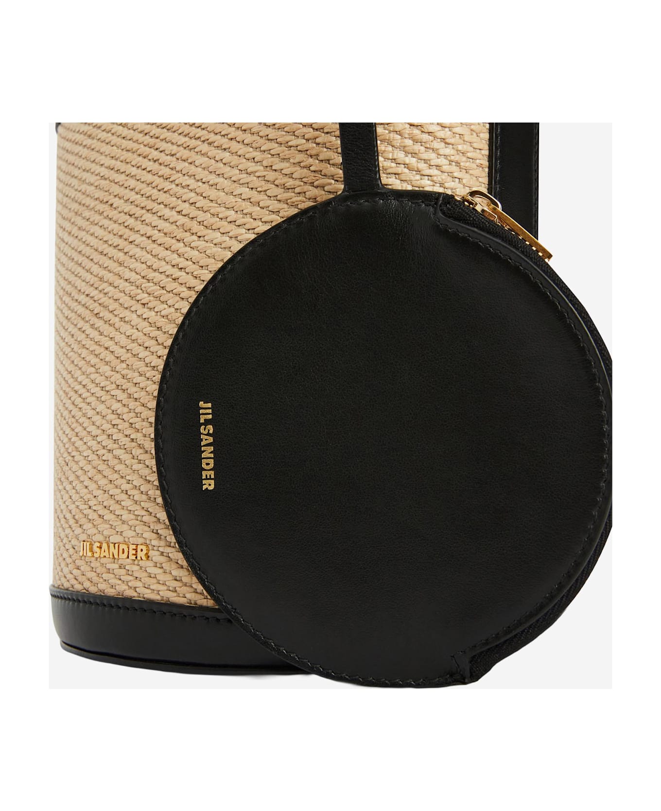 Jil Sander Cannolo Bucket Bag In Leather And Rafia - Natural