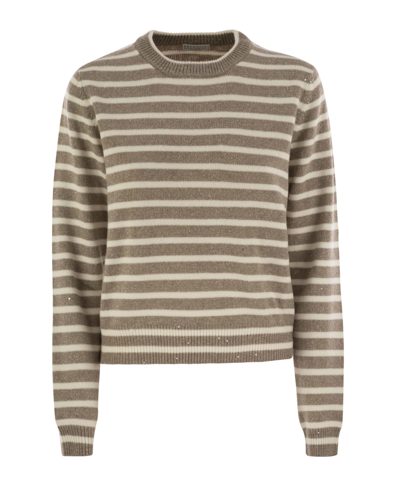 Brunello Cucinelli Sparkling & Dazzling Striped Cashmere And Wool Sweater - Hazelnut