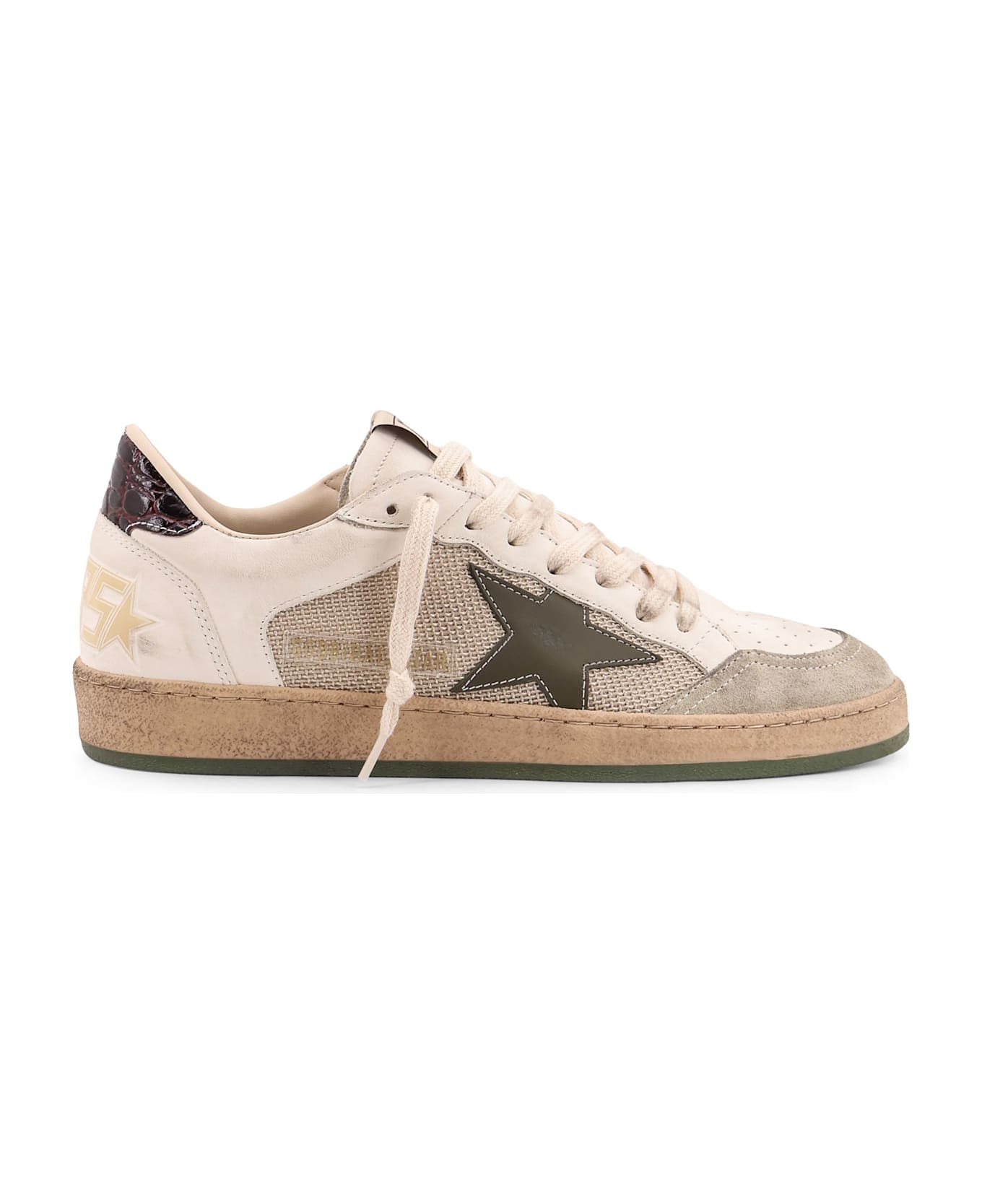 Golden Goose Ball Star Double Quarter Low-top Leather Sneakers With Used Effect - MILK/WHITE/ICE/OLIVE GREEN/ DA