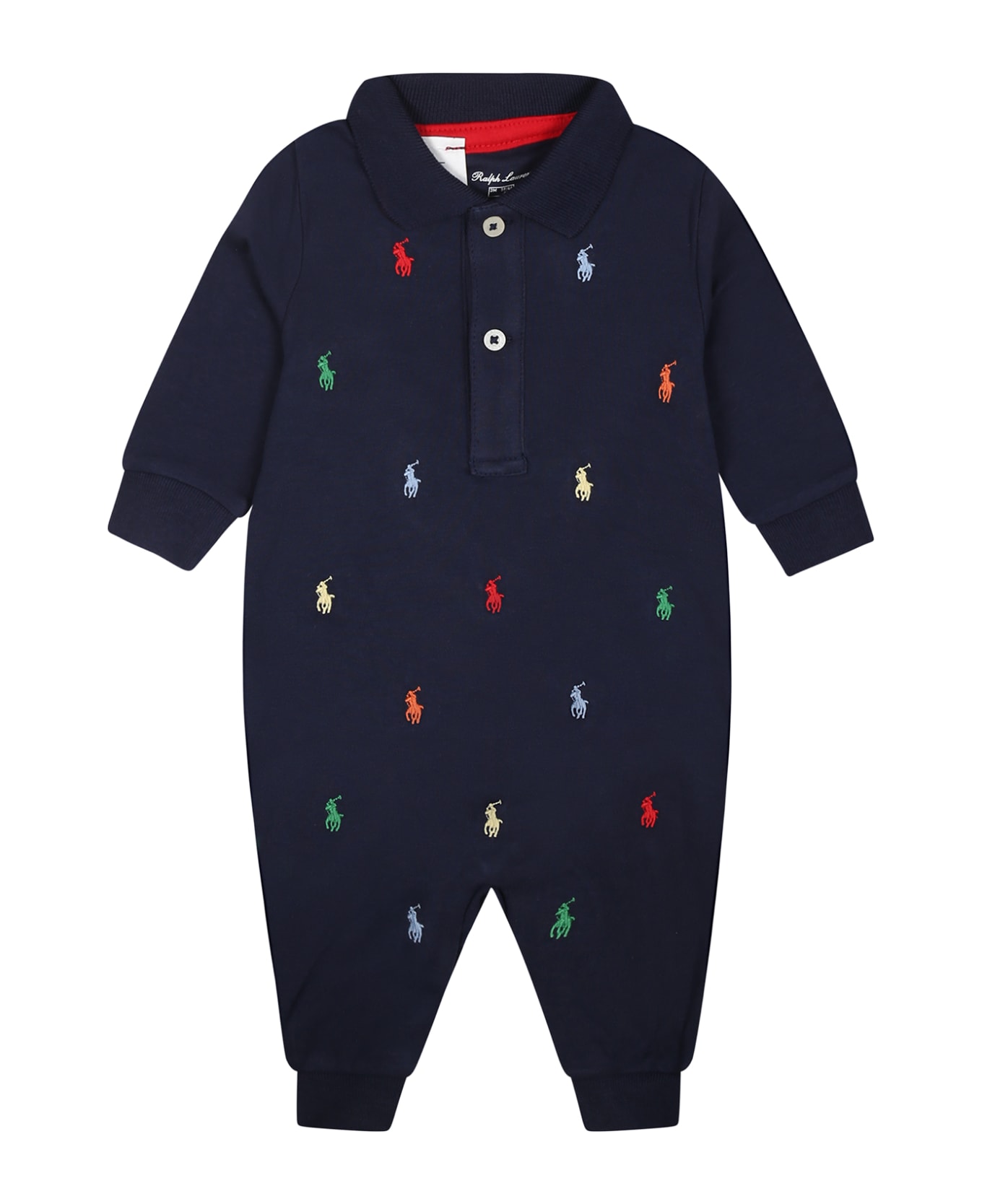Ralph Lauren Blue Babygrow For Baby Boy With Pony - Blue