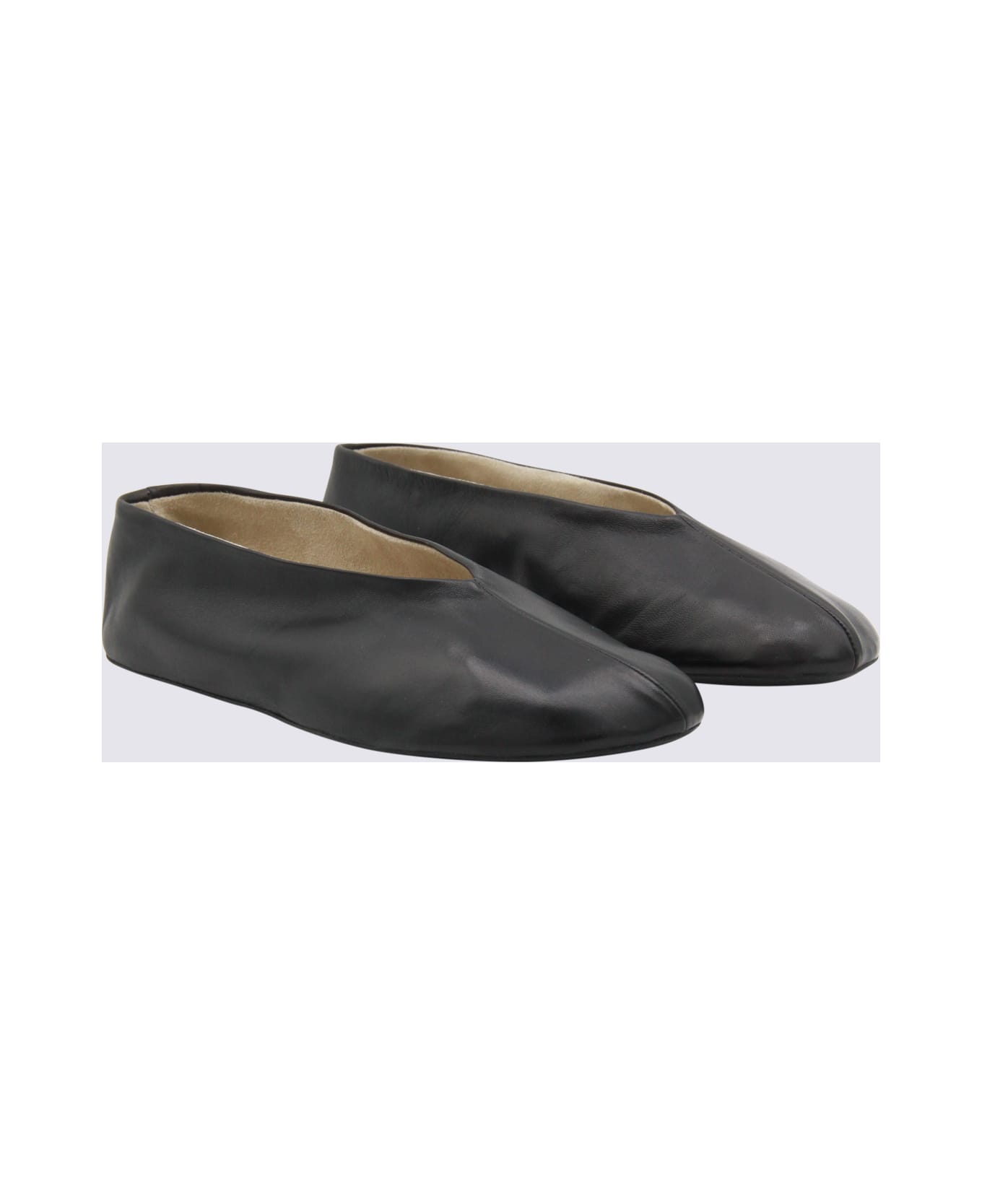 The Row Black Leather Flats - Black