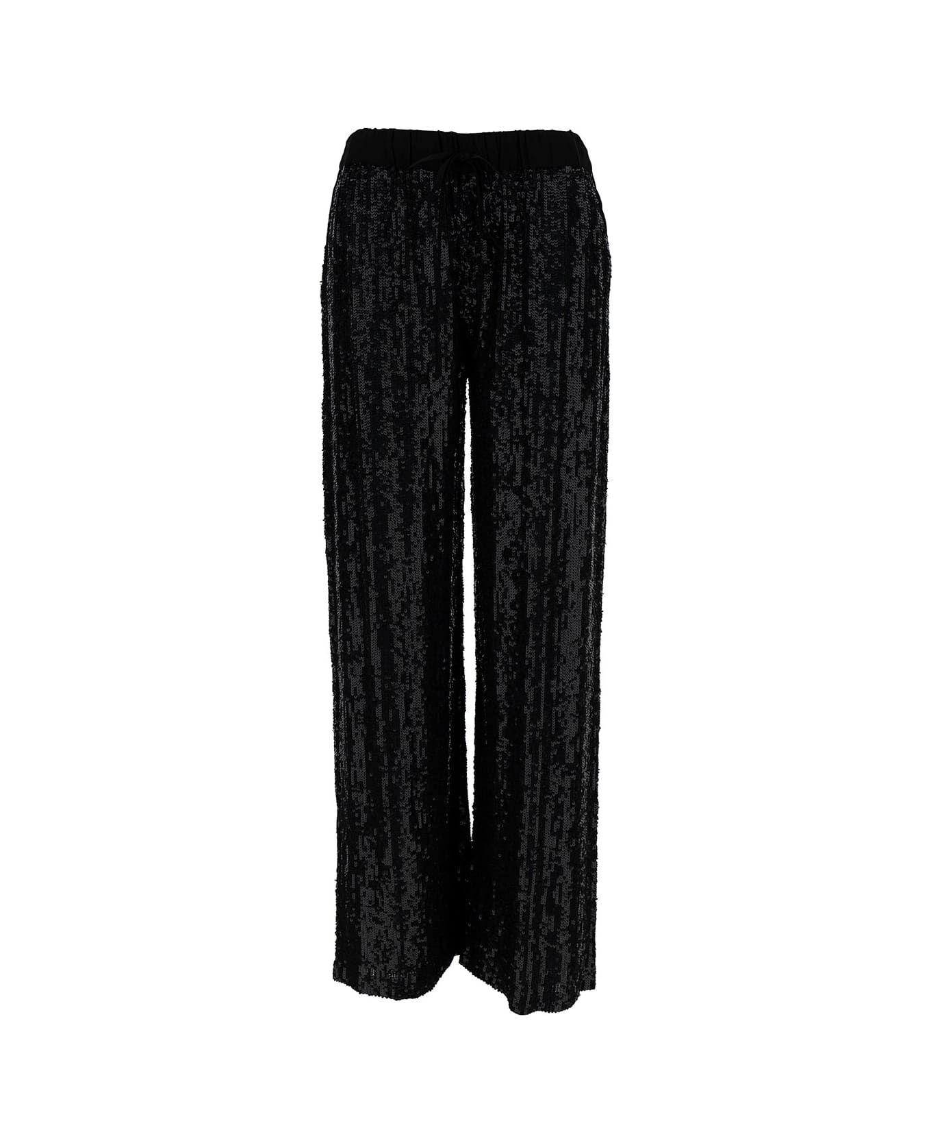 Parosh Black Loose Pants With All-over Paillettes In Viscose Woman - Black