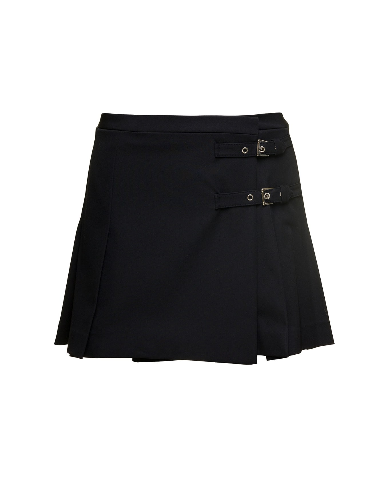 Alessandra Rich Black Mini Skirt With Side Bukle Detail With Loop In Wool Blend Woman - Black
