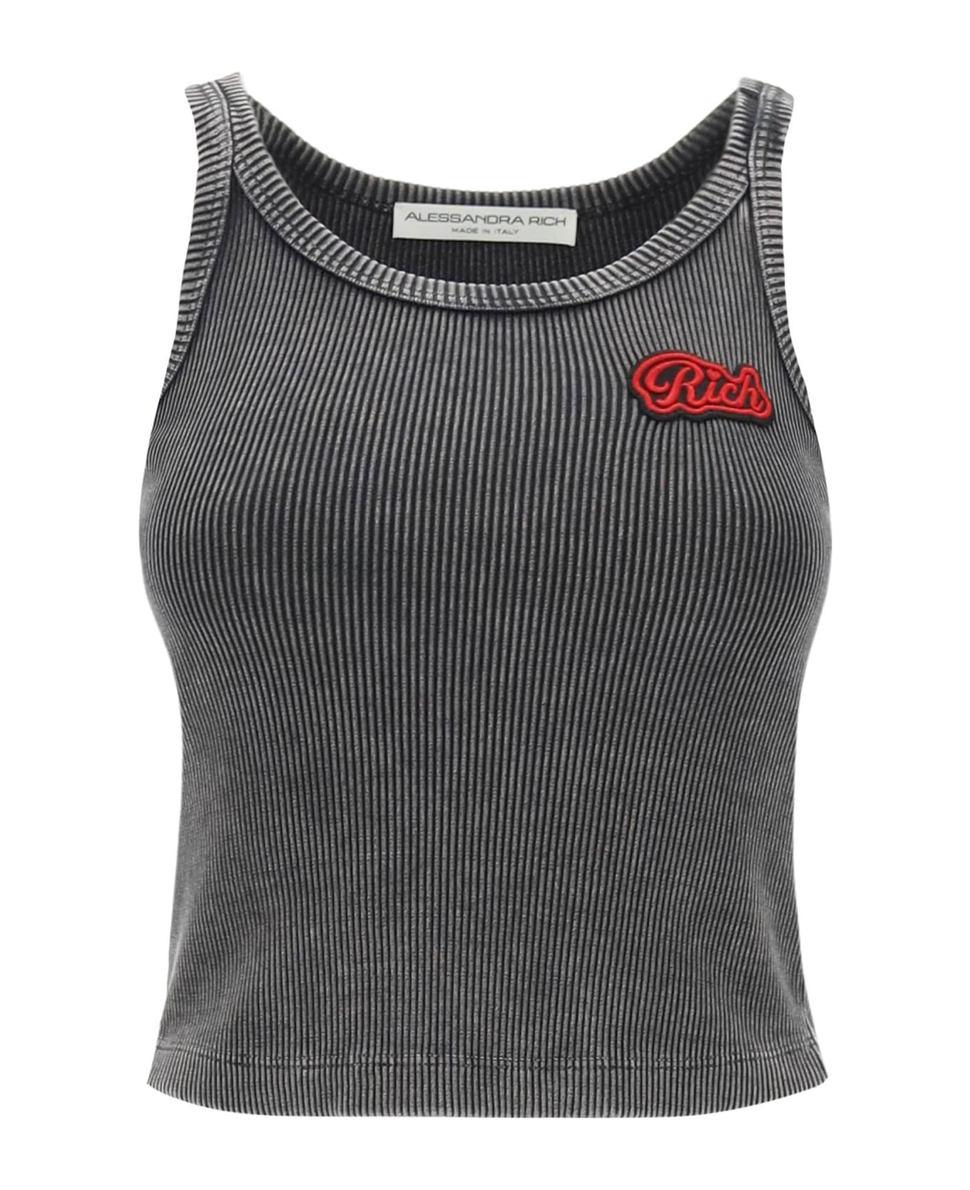 Alessandra Rich Ribbed Tank Top With Logo Patch - GREY (Grey) タンクトップ