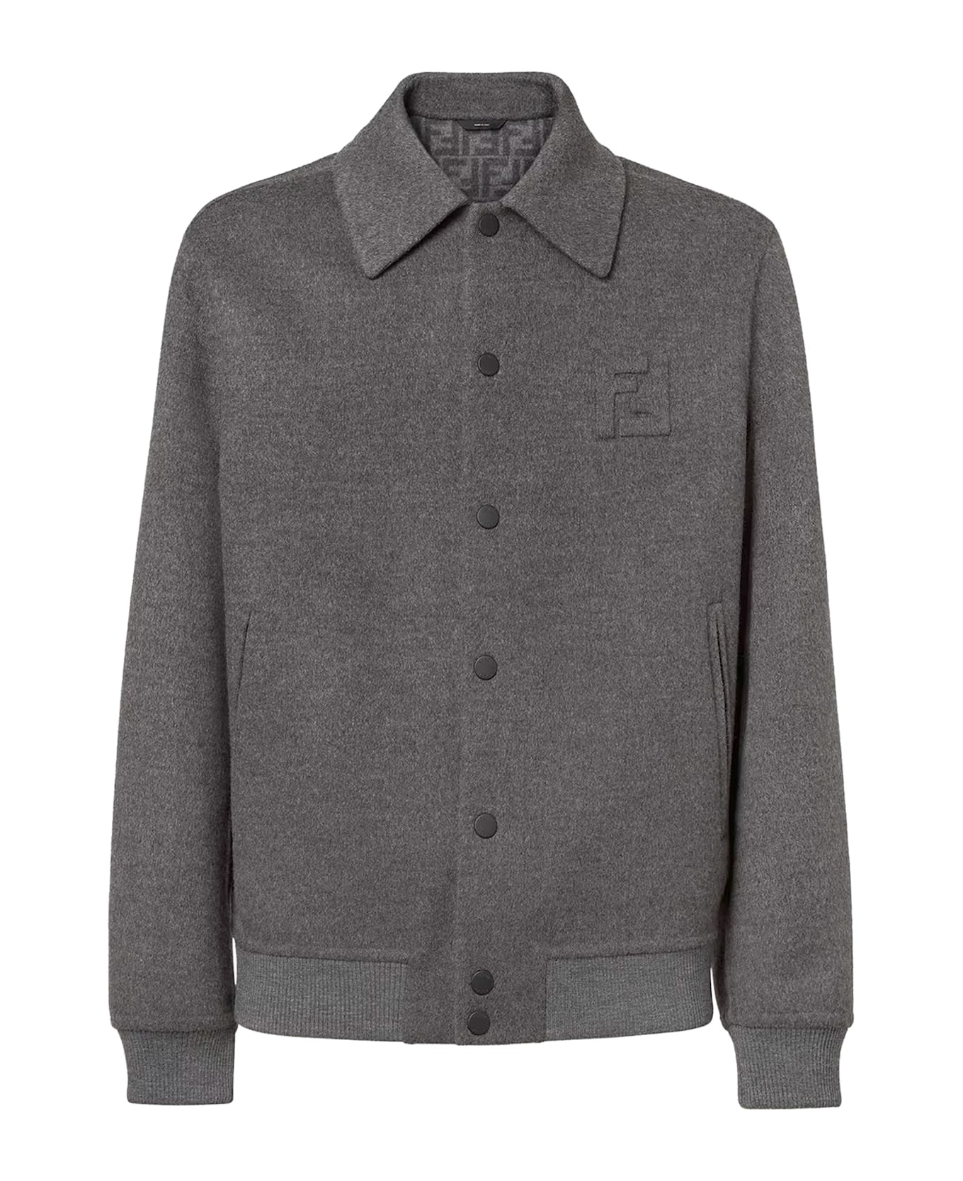 Fendi Double Wool Jacket With Ff Detail - Greymelange