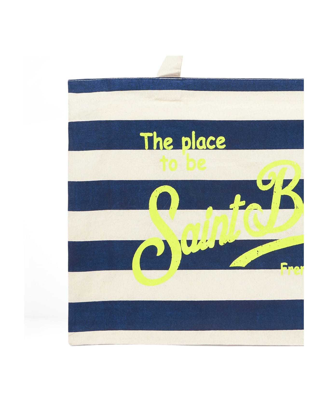 MC2 Saint Barth Blue Striped Cotton Bag With Fluo Yellow Logo - BLUE