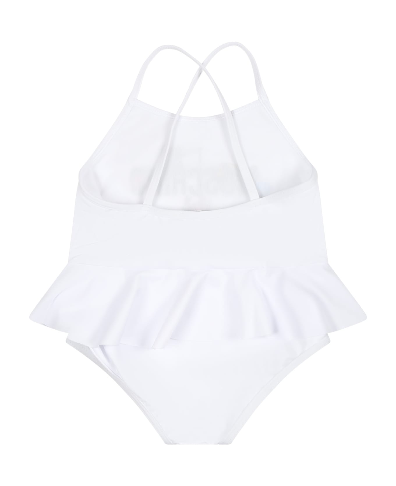 Moschino White One Piece Swimsuit For Baby Girl With Logo - White