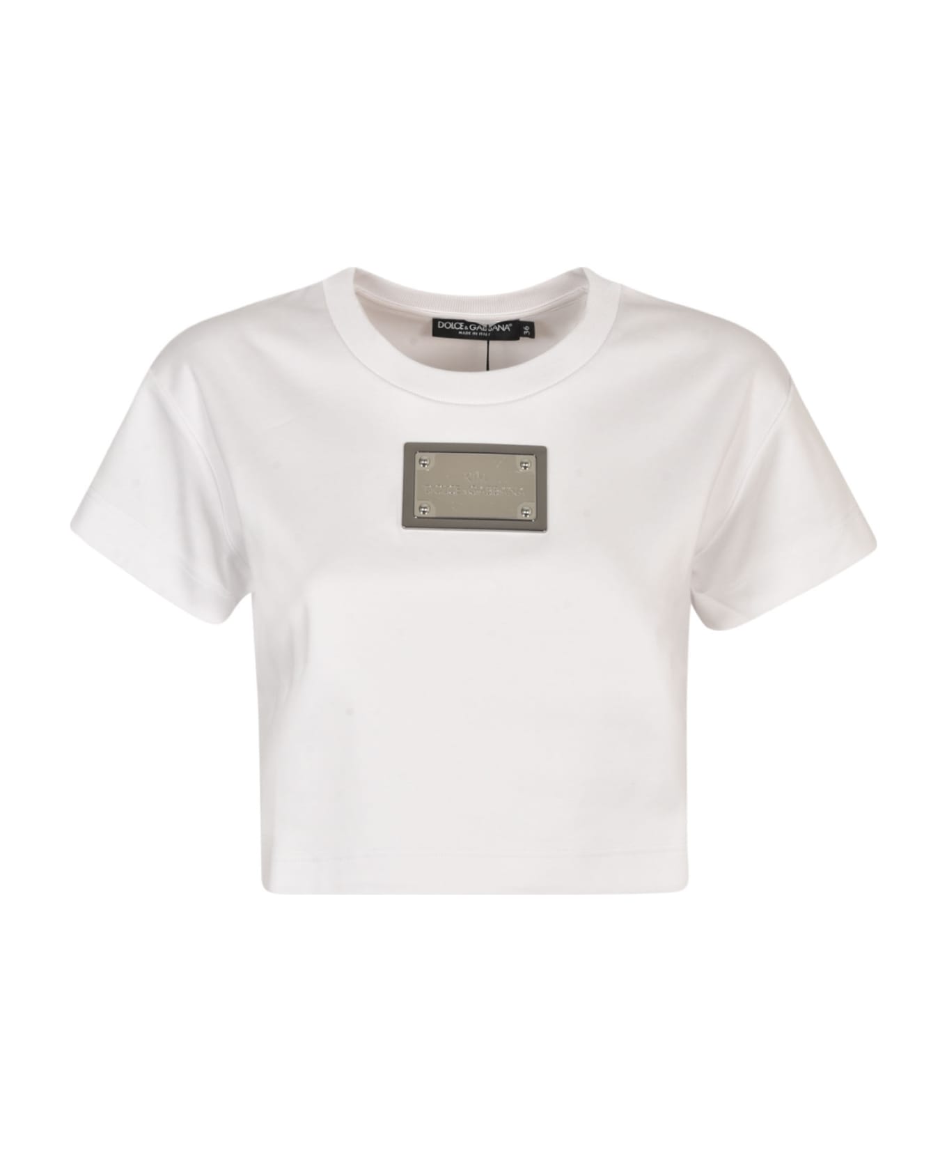 Dolce & Gabbana Logo Plaque Cropped T-shirt - Optic White