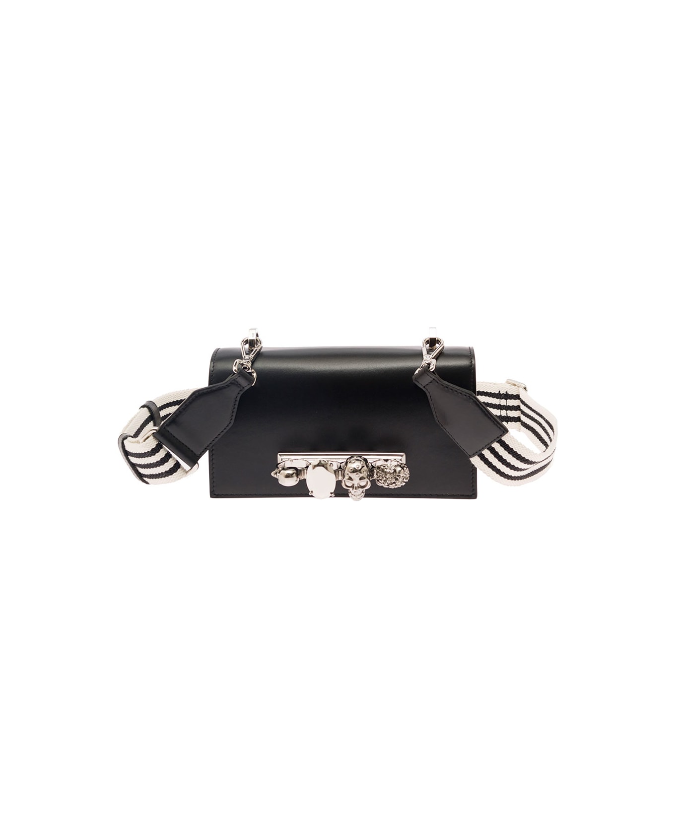 Alexander McQueen 'the Knuckle Satchel' Black Shoulder Bag With Skull And Stones In Smooth Leatrher Woman - Black