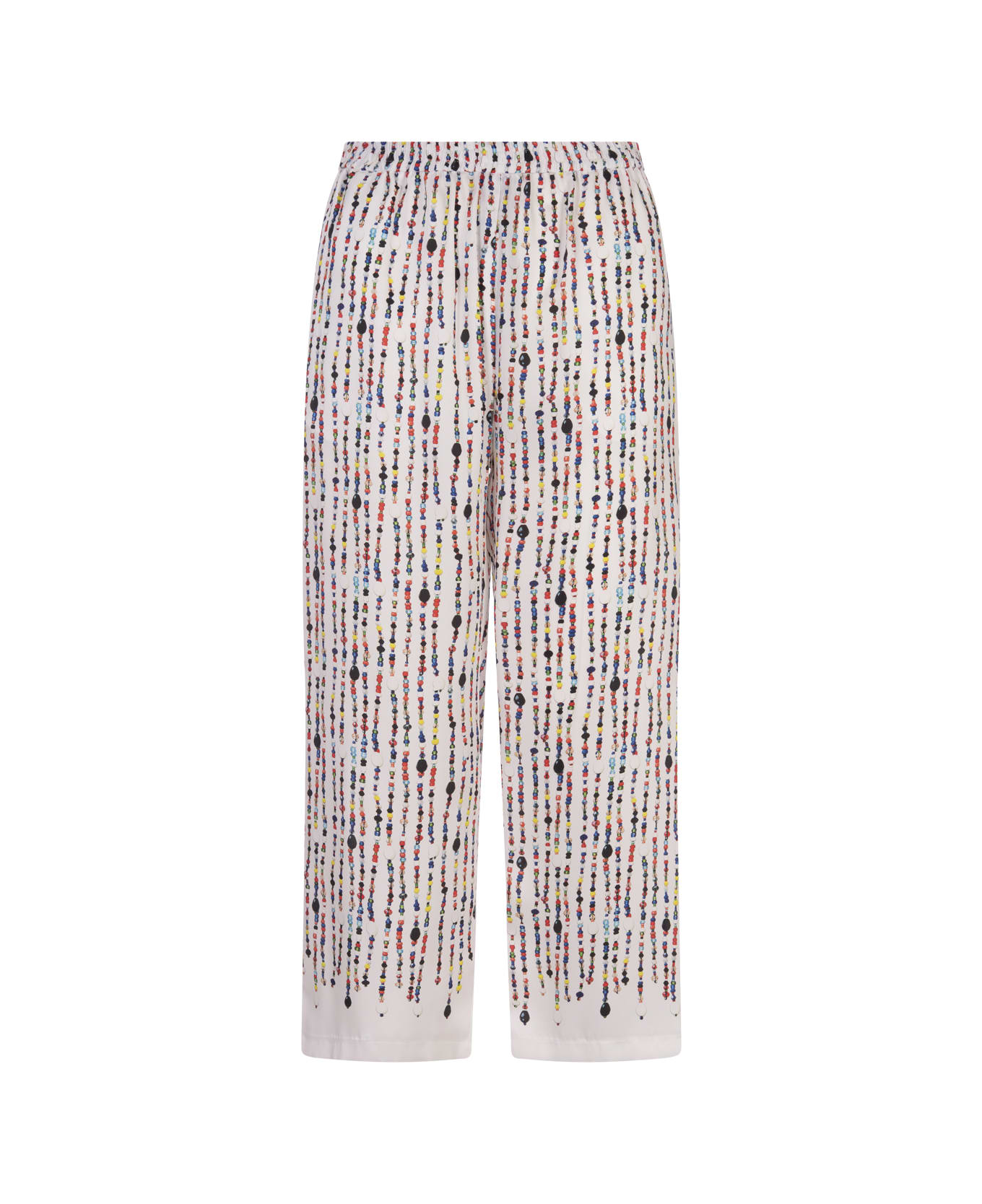 MSGM White Trousers With Multicolour Bead Print - White