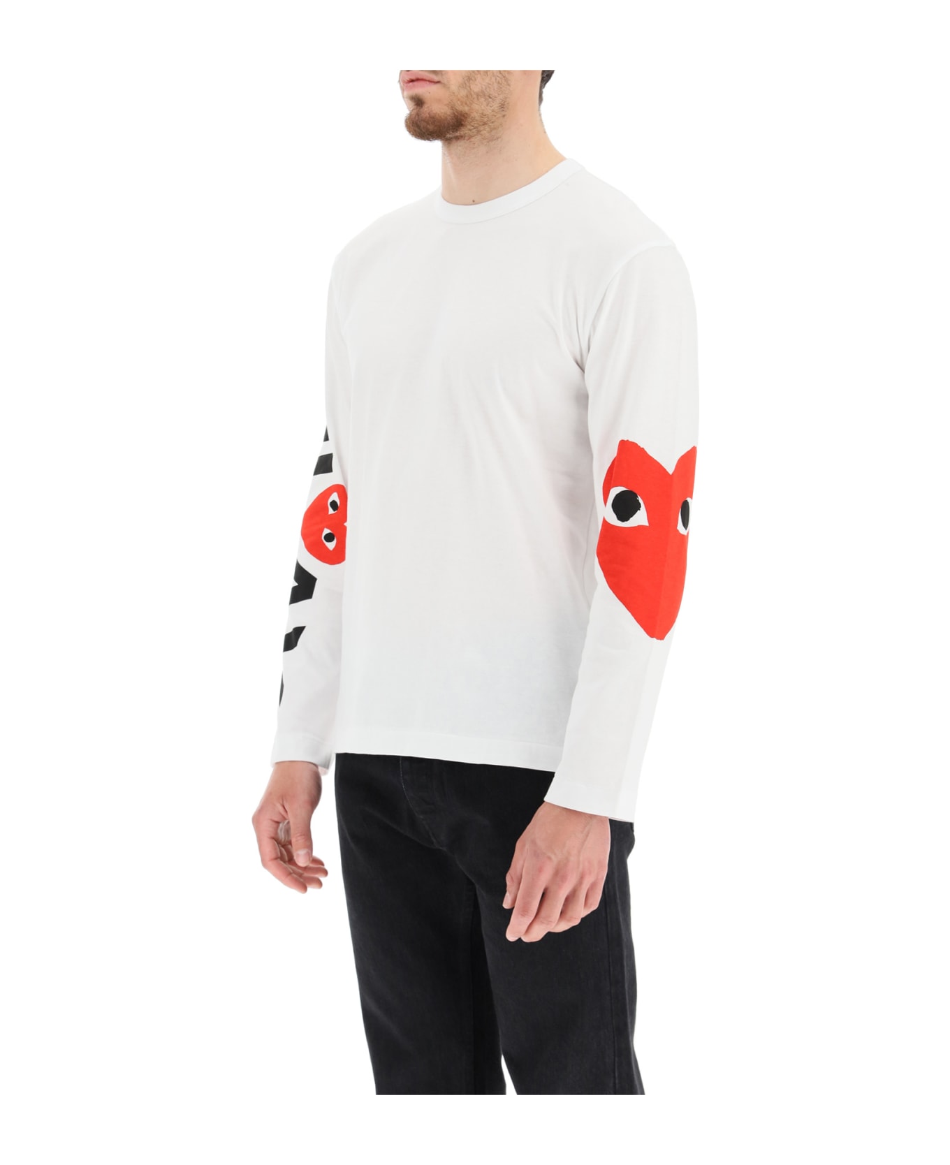 Comme des Garçons Play Logo Print Long-sleeved T-shirt - WHITE (White)