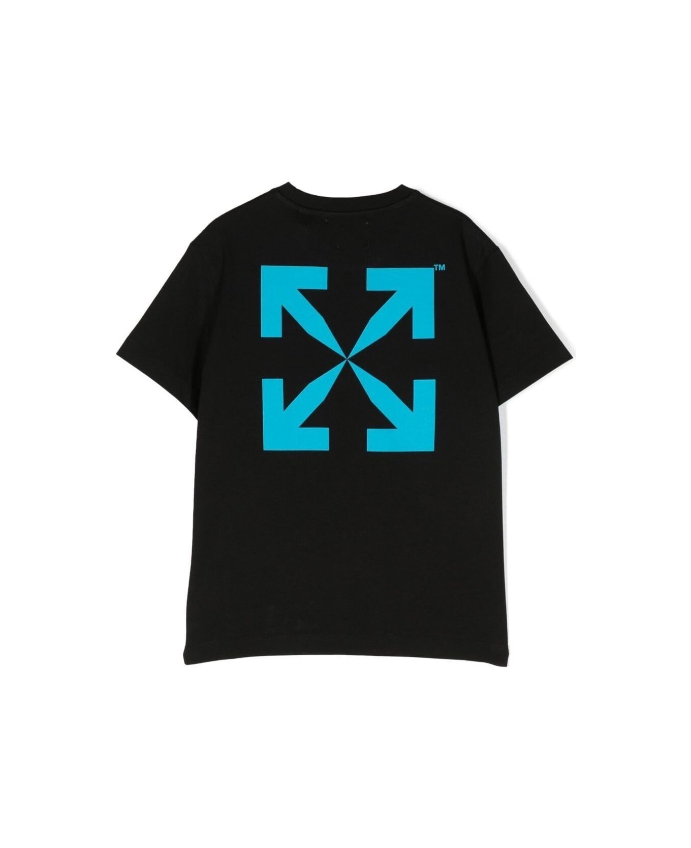 Off-White Crewneck T-shirt With Graphic Print And Arrow-logo In Black Cotton Boy - Black