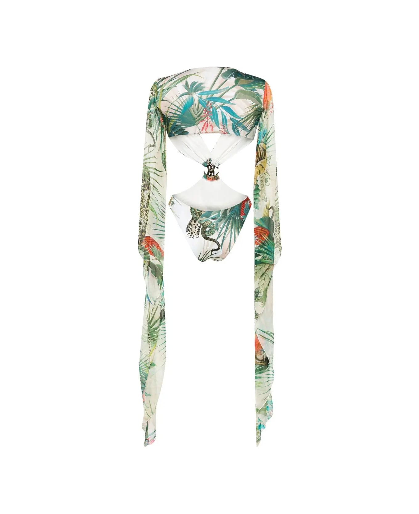 Roberto Cavalli One-piece Swimwear With Sleeves And Jungle Print - Multicolour