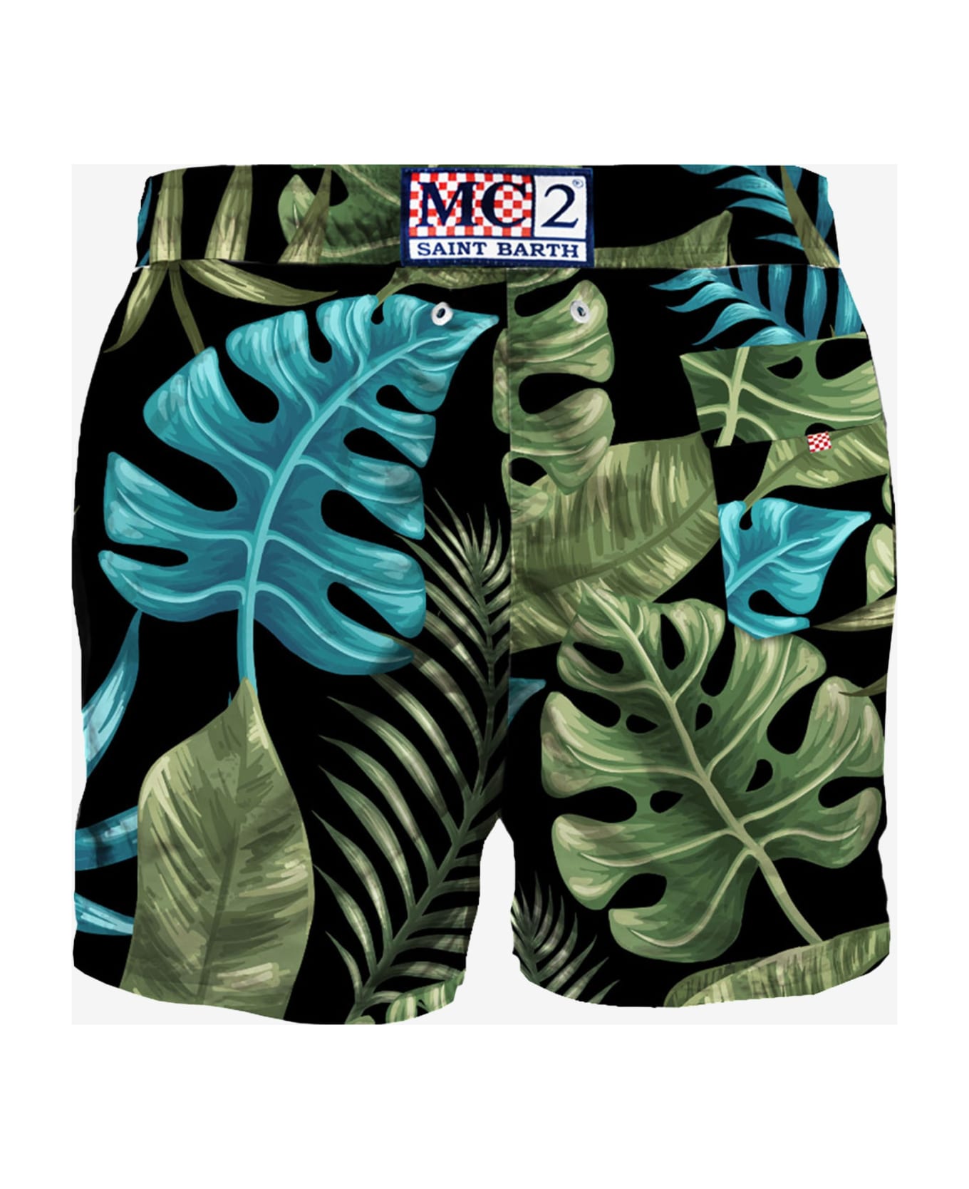 MC2 Saint Barth Multicolor Tropical Leaves Print Mid-length Swim Shorts - BLACK