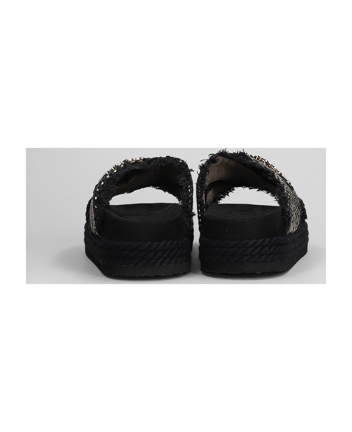 Mou Crisscross Flats In Black Raffia - black