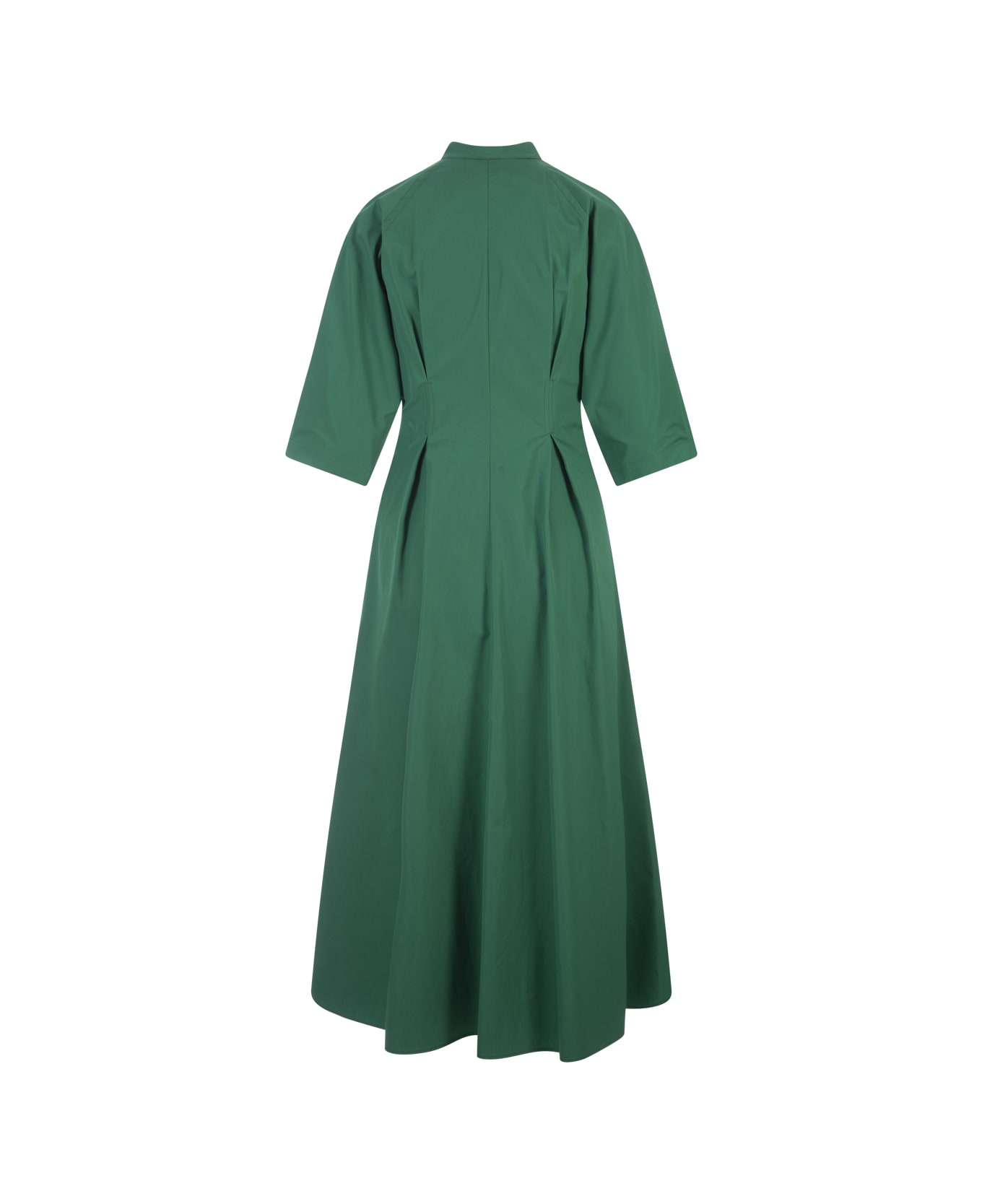 Aspesi Green Linen Midi Dress With V-neckline - Green