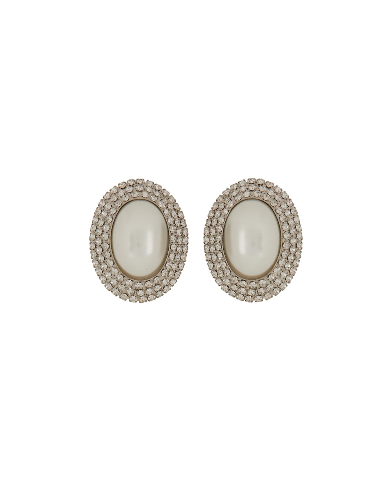 Alessandra Rich Oval Earrings With Pearl And Crystals - SILVER