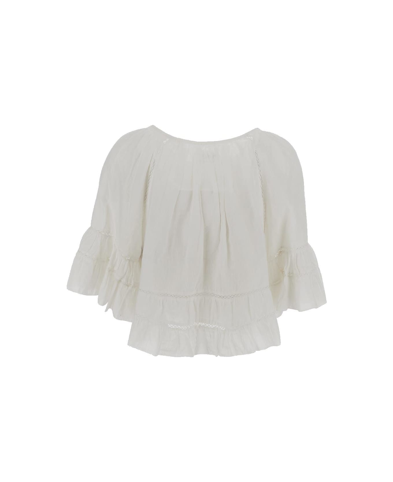 Marant Étoile Drawstring Ruffled Short-sleeved Blouse - White