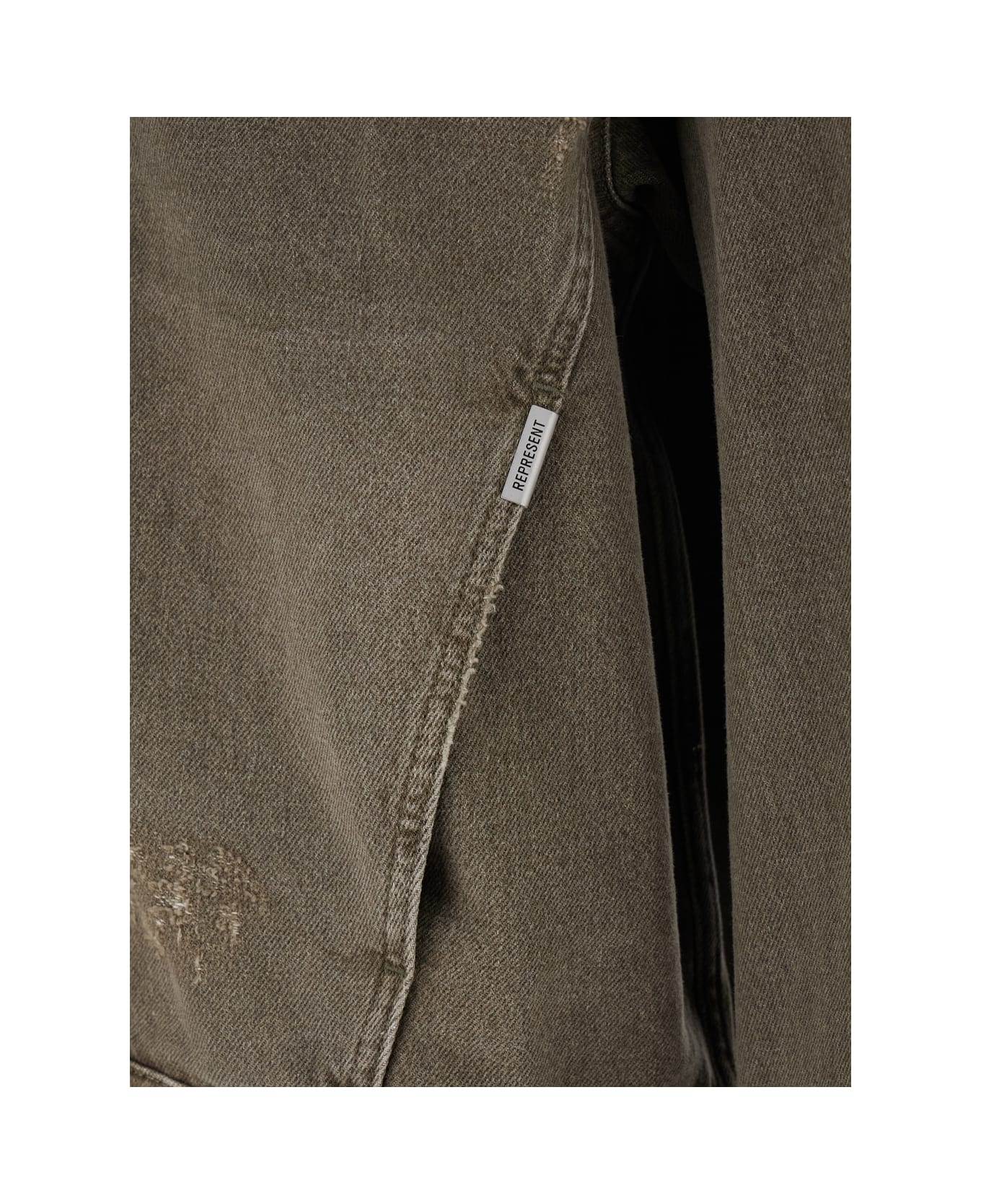 REPRESENT Green Jacket With Classic Collar And Logo Plaque On The Front In Denim Man - Green