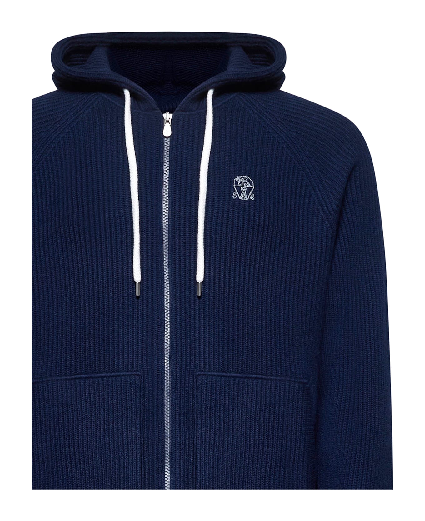 Brunello Cucinelli Blue Cashmere Knit Zip-up Hoodie - Blue