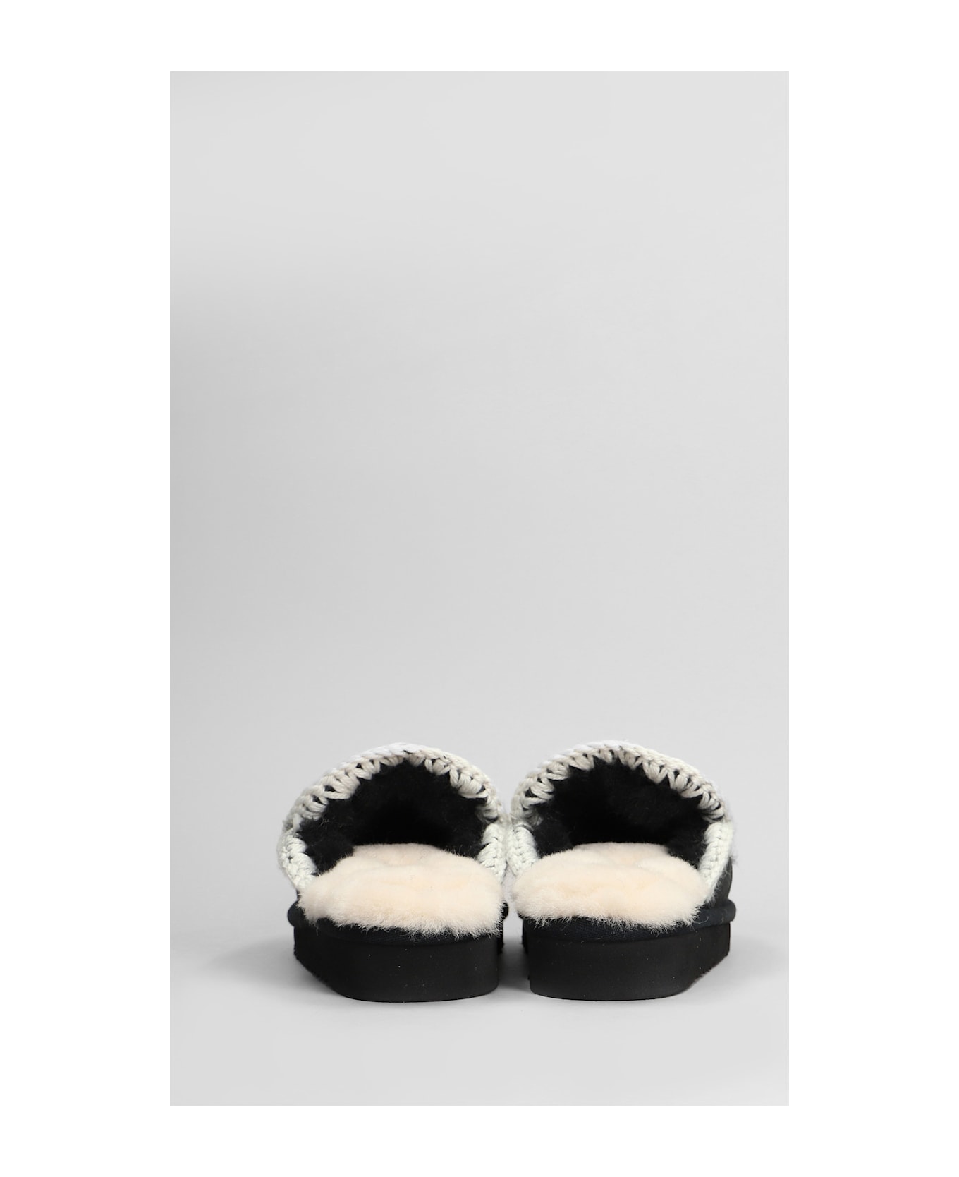 Mou Eskimo Stitching Slipper-mule In Black Suede - Black