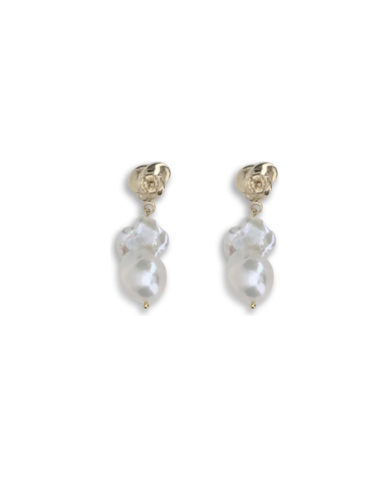 Magda Butrym Baroque Pearl Drop Earrings With A Rose Stud