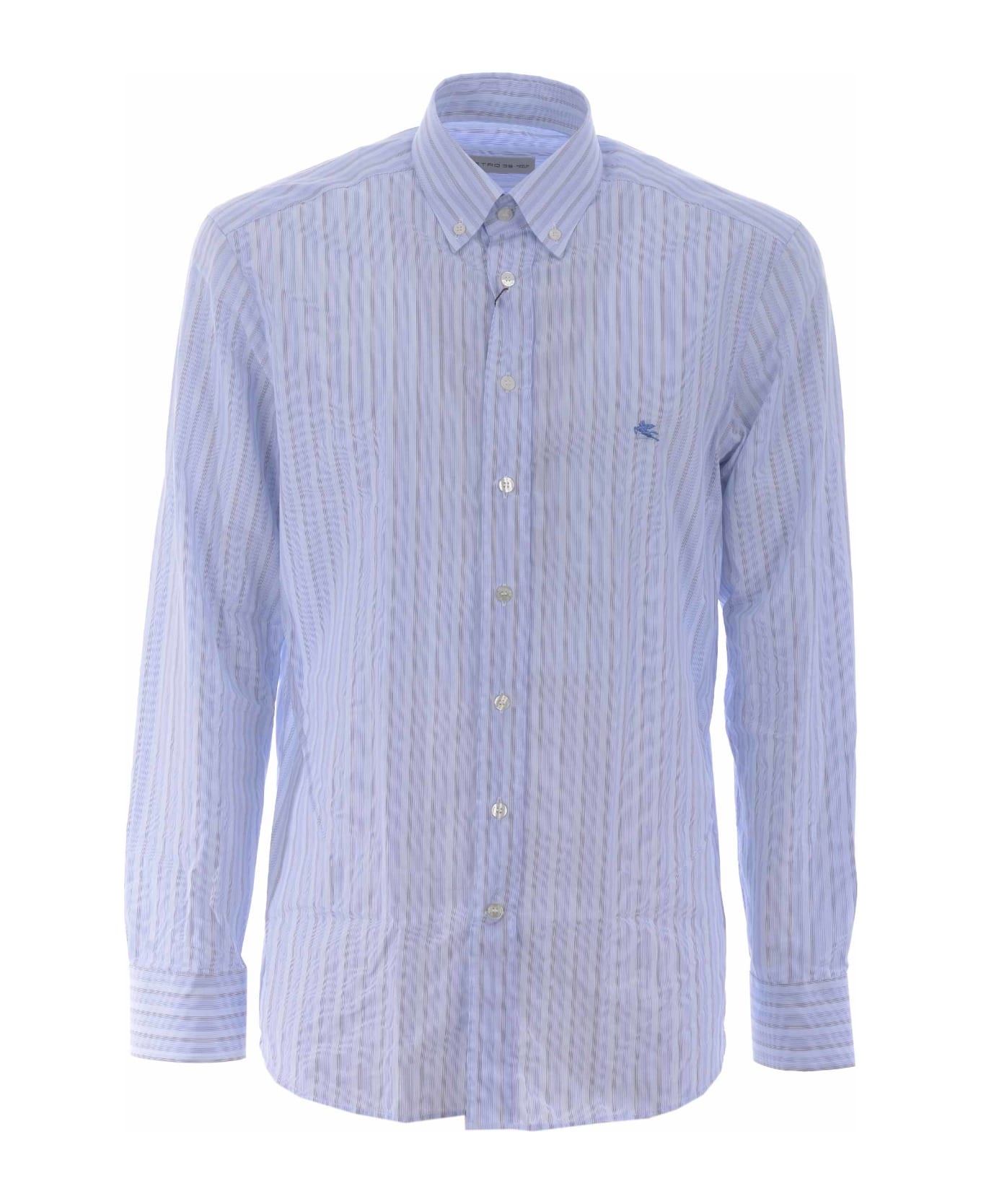 Etro Shirt "regular Button Down" In Striped Cotton - Bianco/blu シャツ