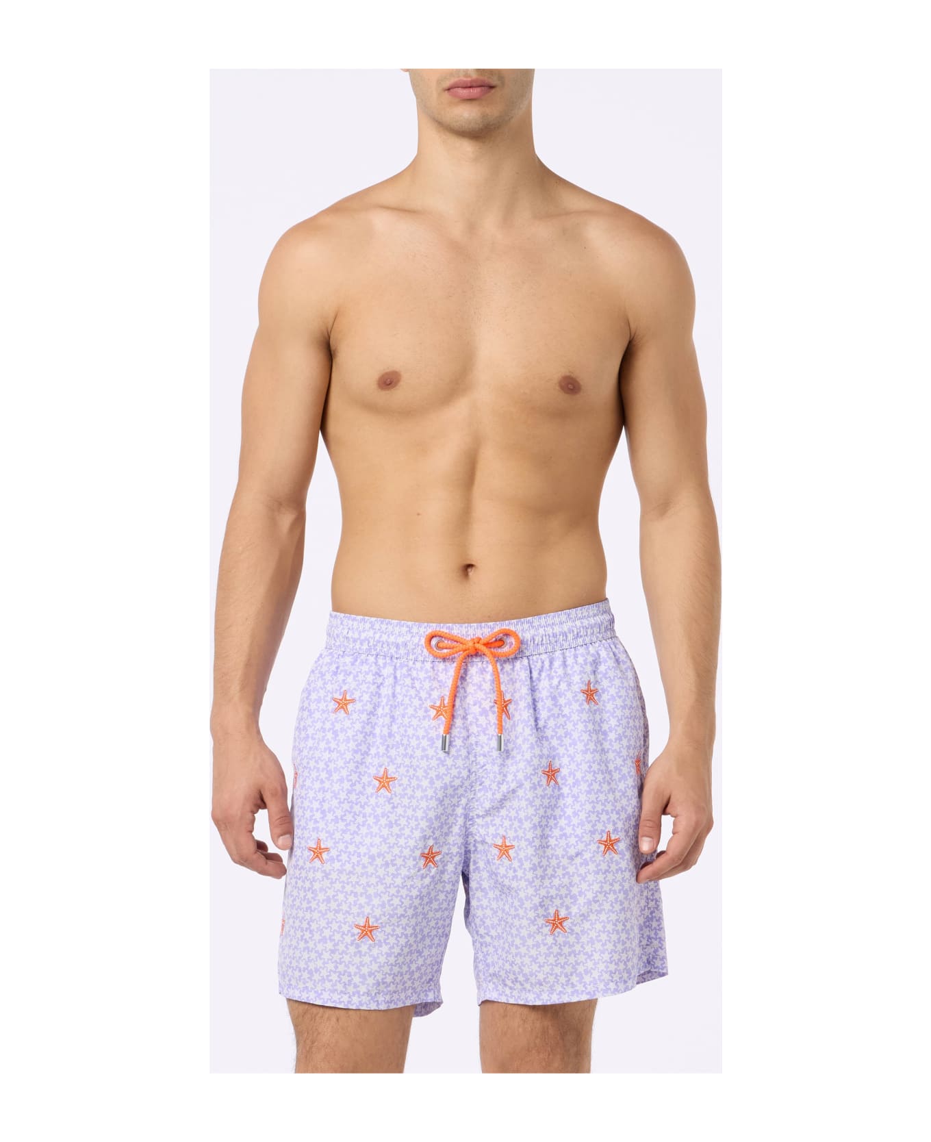 MC2 Saint Barth Man Lightweight Fabric Swim-shorts Lighting With Seastars Embroidery - PINK