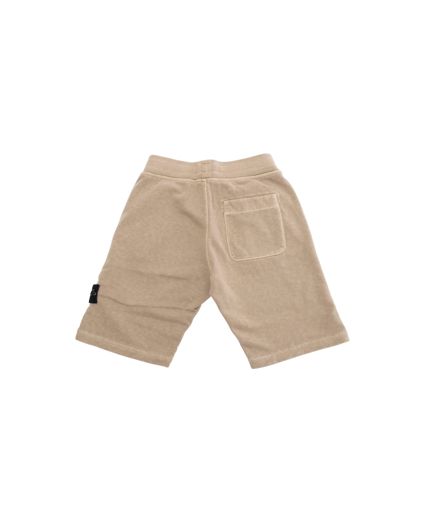Stone Island Junior Beige Bermuda Pants With Elastic Waist And Logo Patch On The Sleeve In Cotton Boy - Beige