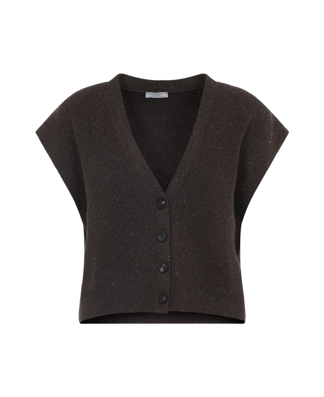 Peserico Lurex Sleeveless Cardigan - Marrone Ebano