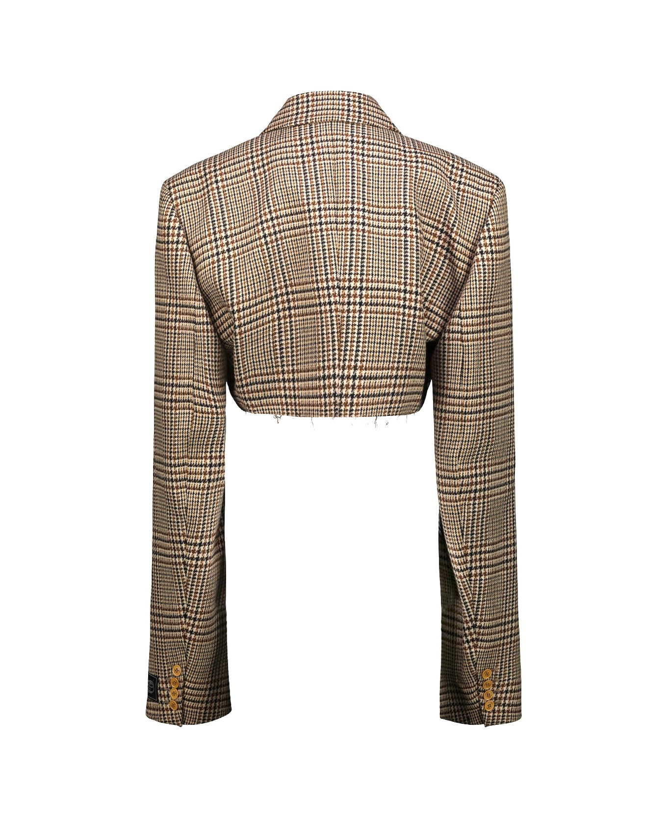 VETEMENTS Cropped Deconstructed Tailored Jacked - Beige Houndstooth Check