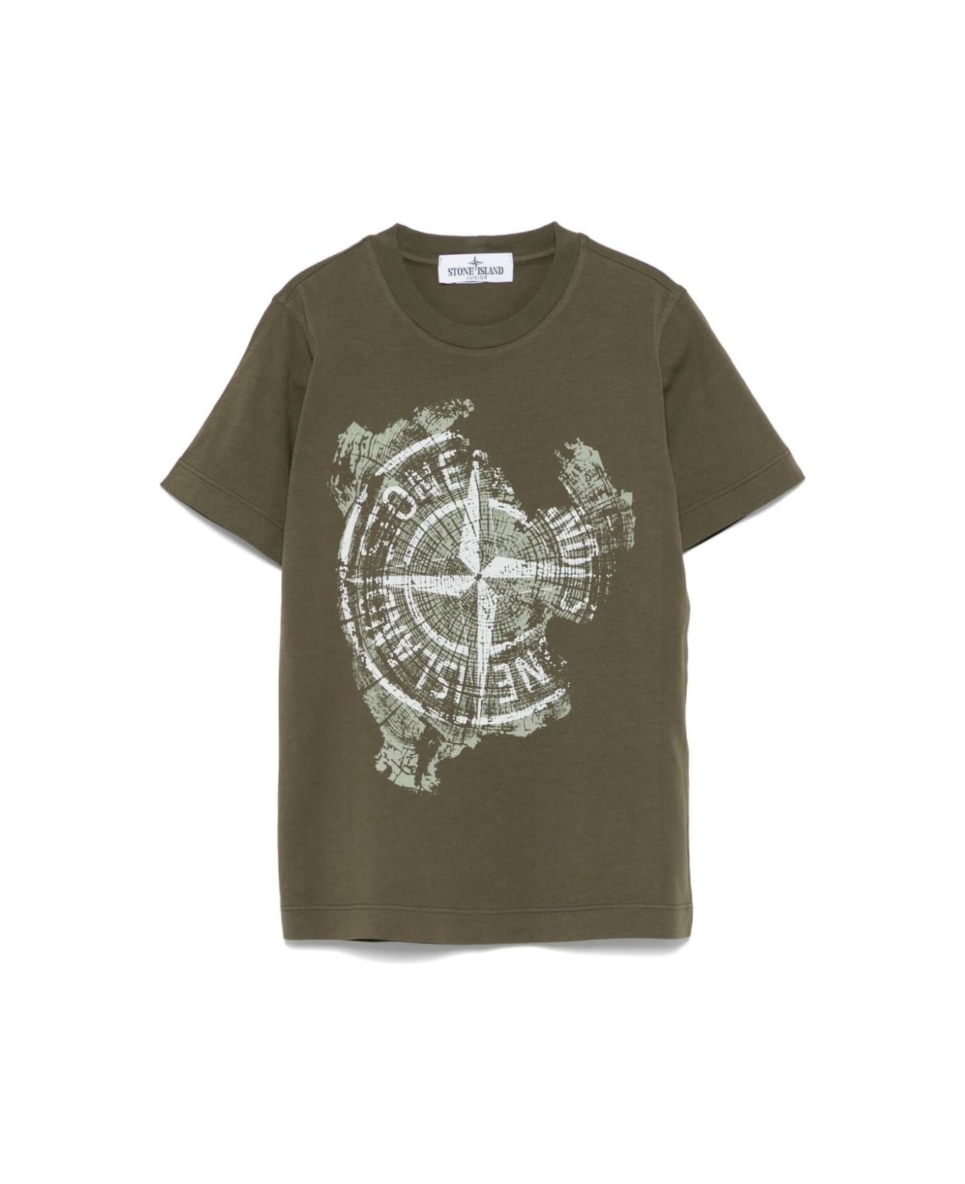 Stone Island Junior Green T-shirt With Maxi Logo Print On The Front And Logo Lettering On The Rear In Cotton Boy - Green