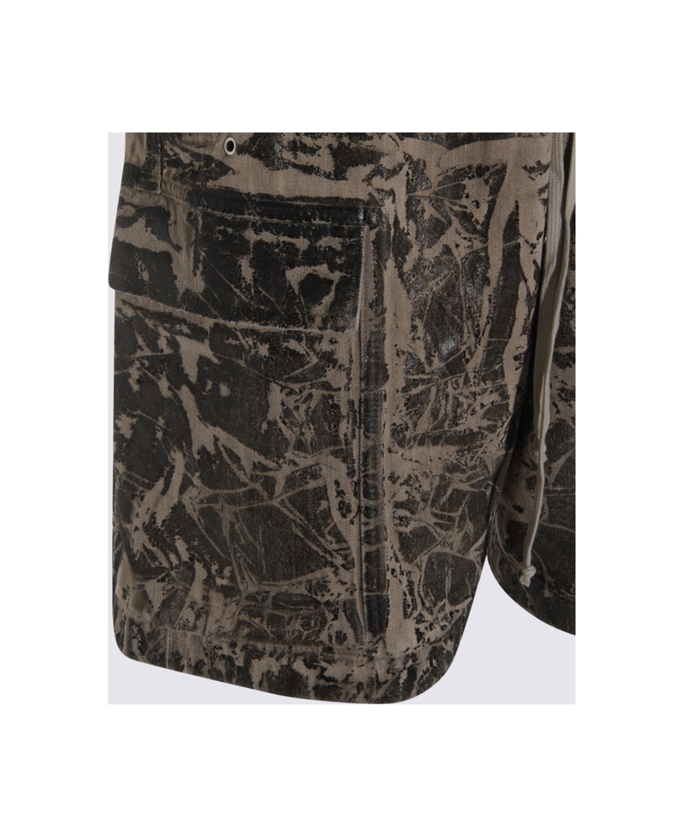 DRKSHDW Black And Beige Cotton Shorts - BLACK WASHED FOIL