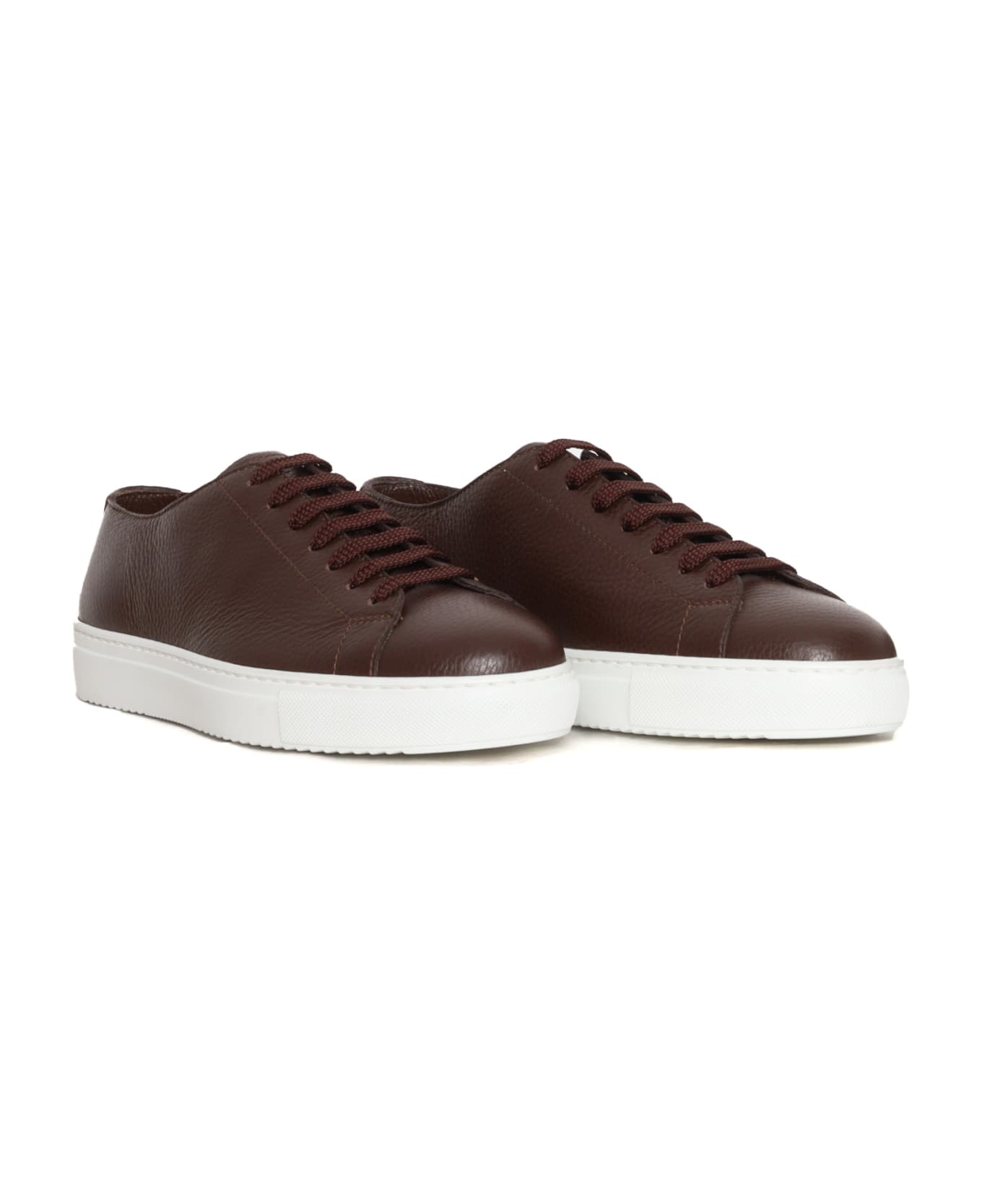 Doucal's Brown Leather Sneakers - BROWN