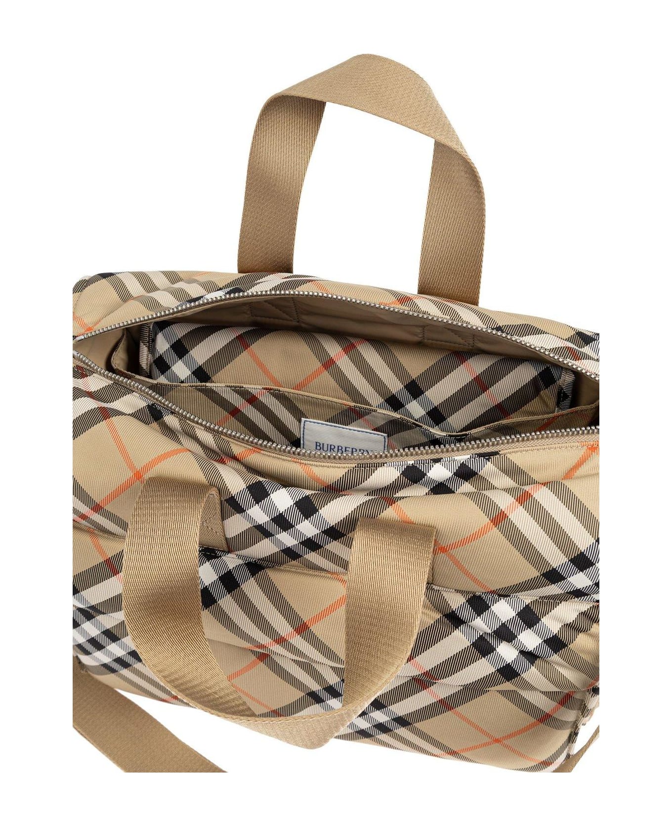 Burberry Zipped Checked Changing Bag - Beige