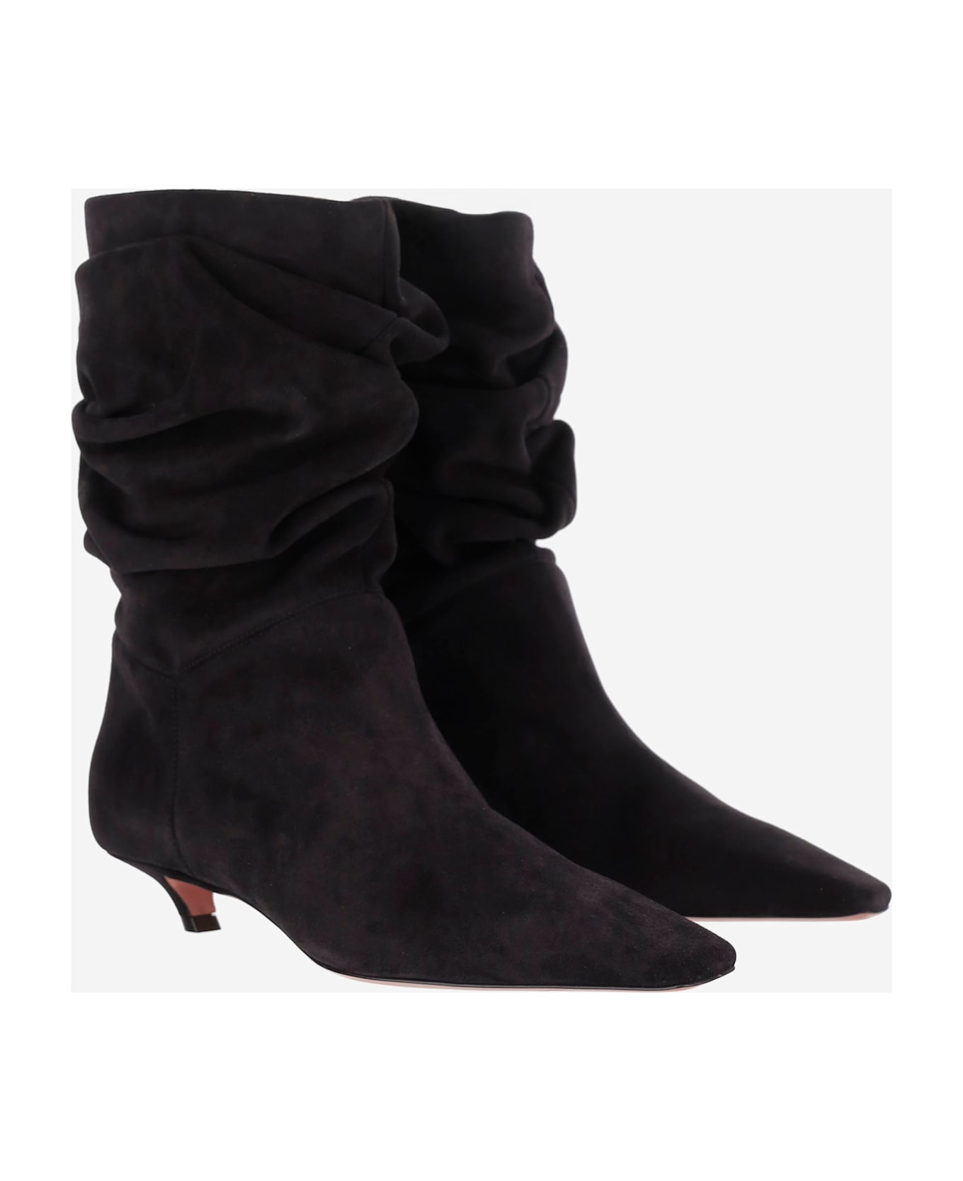 Amina Muaddi Jamie Boots In Suede Leather - Black