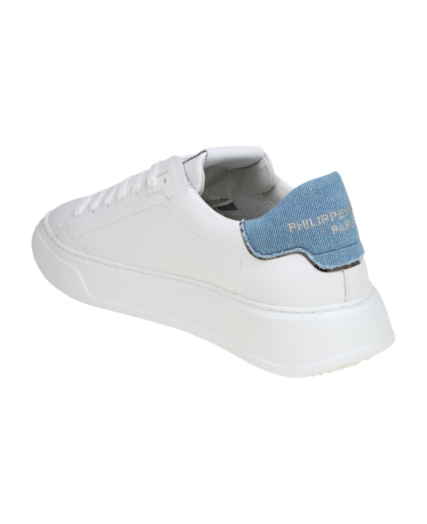 Philippe Model Temple Sneakers In White/blue Leather - WHITE/BLUETTE