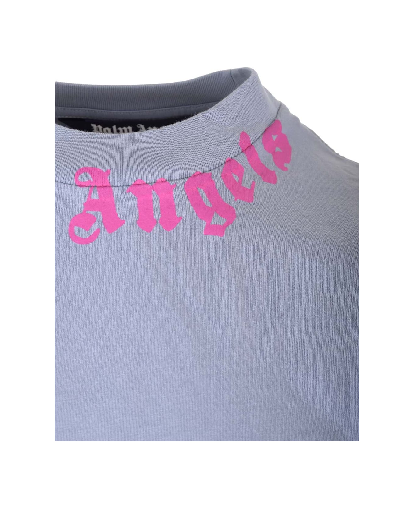 Palm Angels Neck Logo T-shirt - LIGHT GREY FUCHSIA