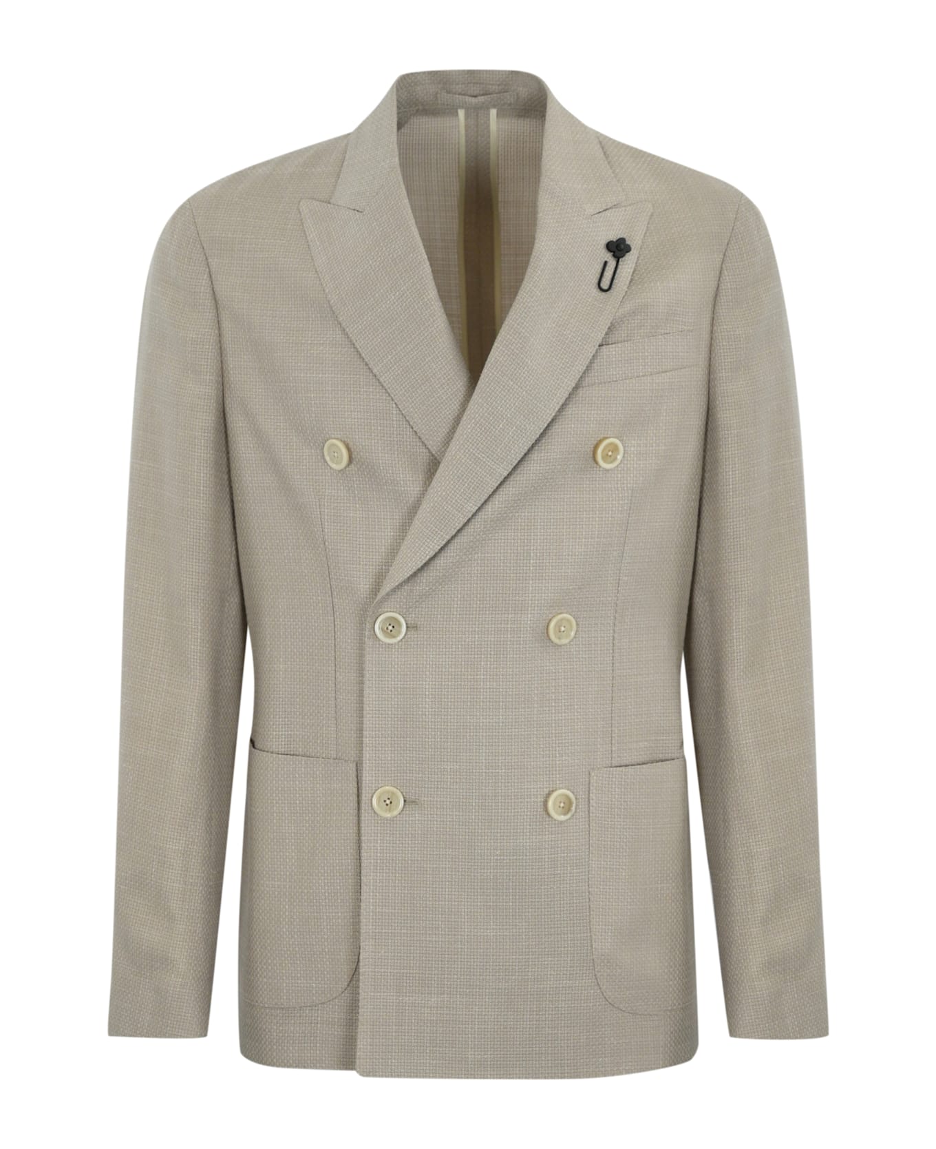 Lardini Roma Double-breasted Jacket In Wool, Linen And Silk - Beige