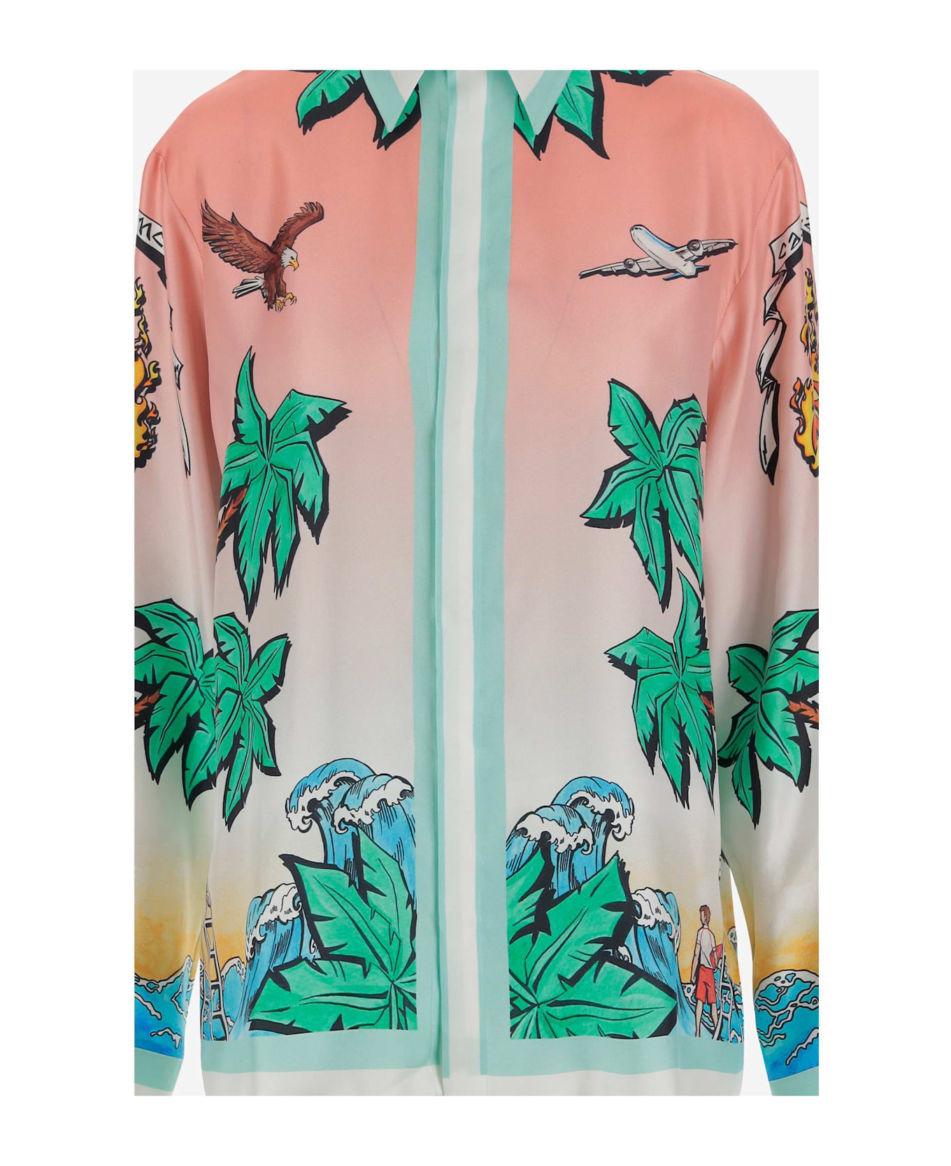 Casablanca Shirt In Pure Silk With Graphic Print - Red