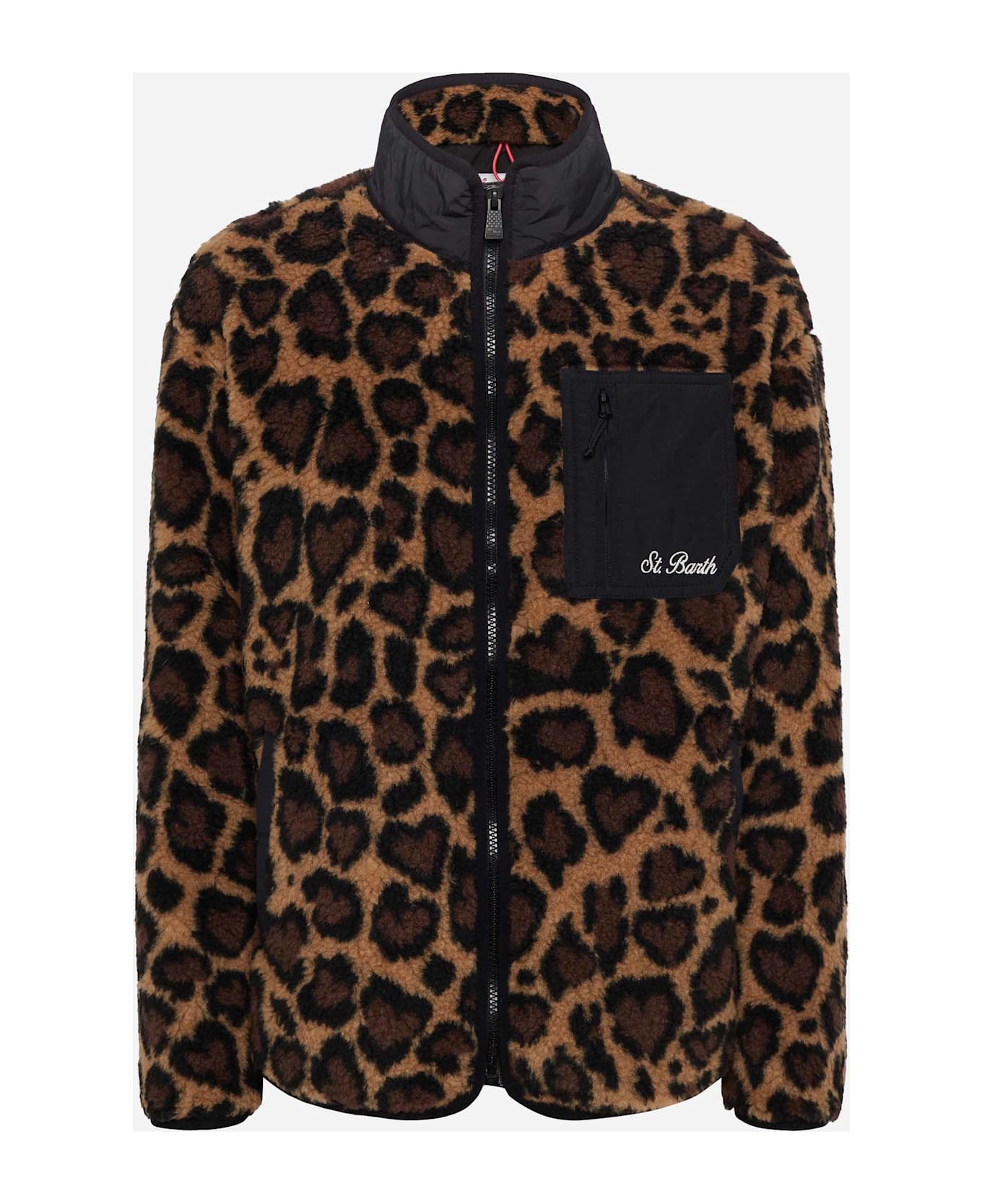 MC2 Saint Barth Teddy-fleece Jacket Keystone With Leopard Print - BROWN