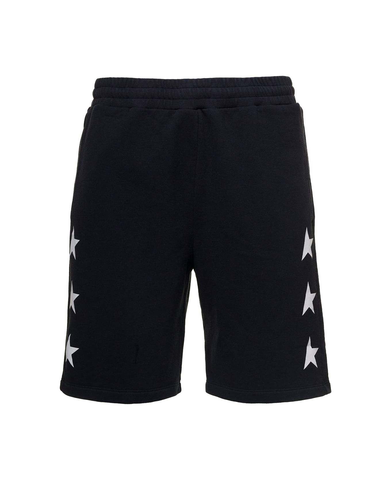 Golden Goose Black Shorts With Contrasting Monogram Print In Cotton Man - Blue