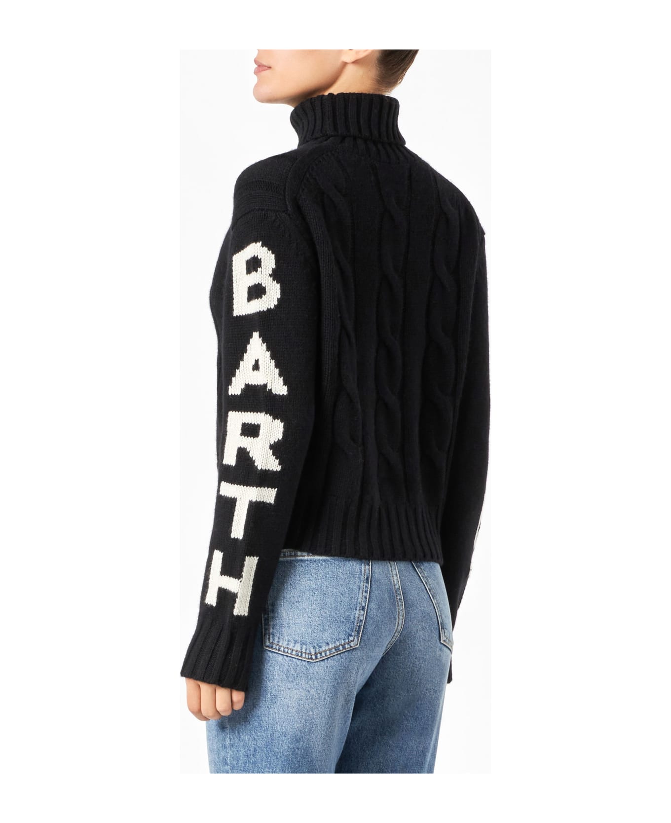 MC2 Saint Barth Woman Black Turtleneck Braided Sweater - BLACK